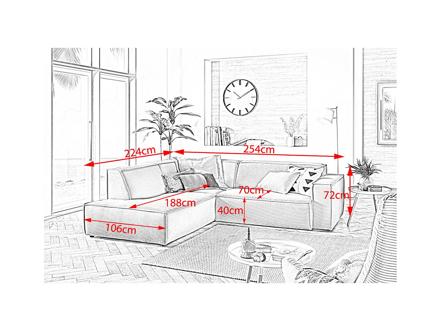 Divano - grigio chiaro Velluto a coste - SAMU