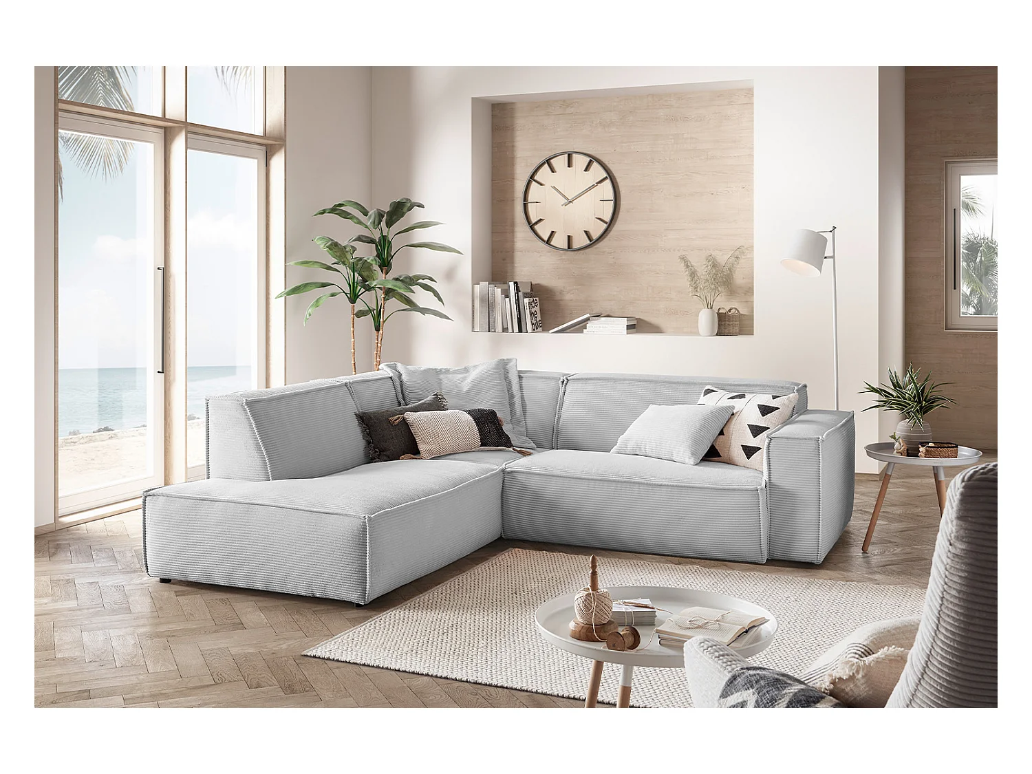 Ecksofa - Hellgrau Cord - SAMU