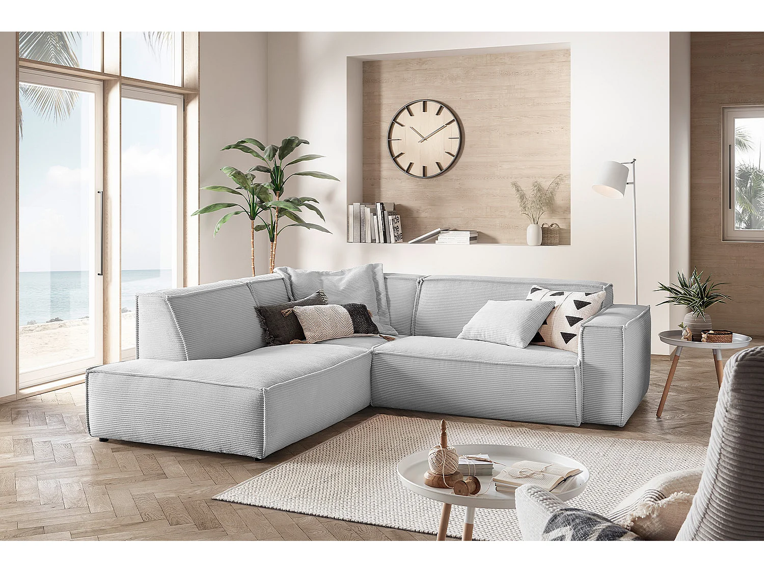 Divano angolare - grigio chiaro Velluto a coste - SAMU
