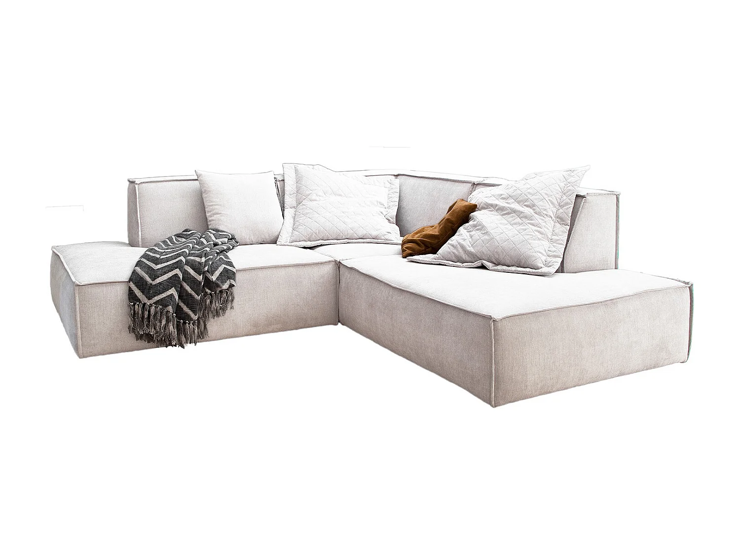 Ecksofa - Beige Webstoff - SAMU