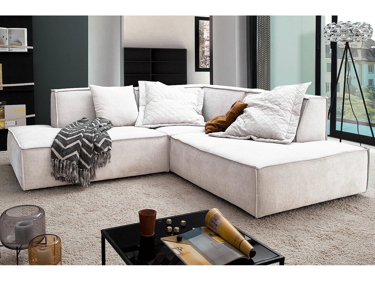 Ecksofa - Beige Webstoff - SAMU