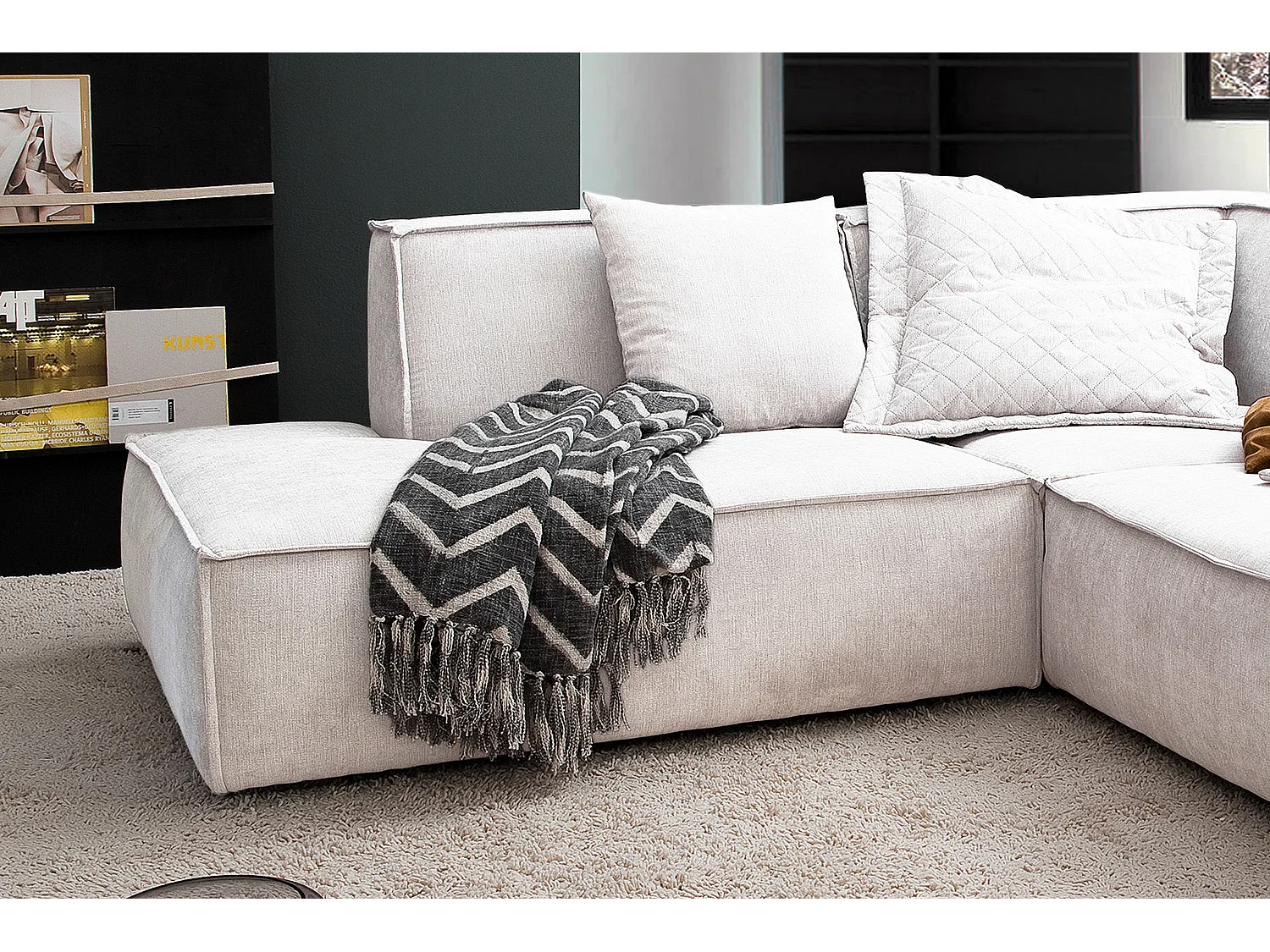 Ecksofa - Beige Webstoff - SAMU