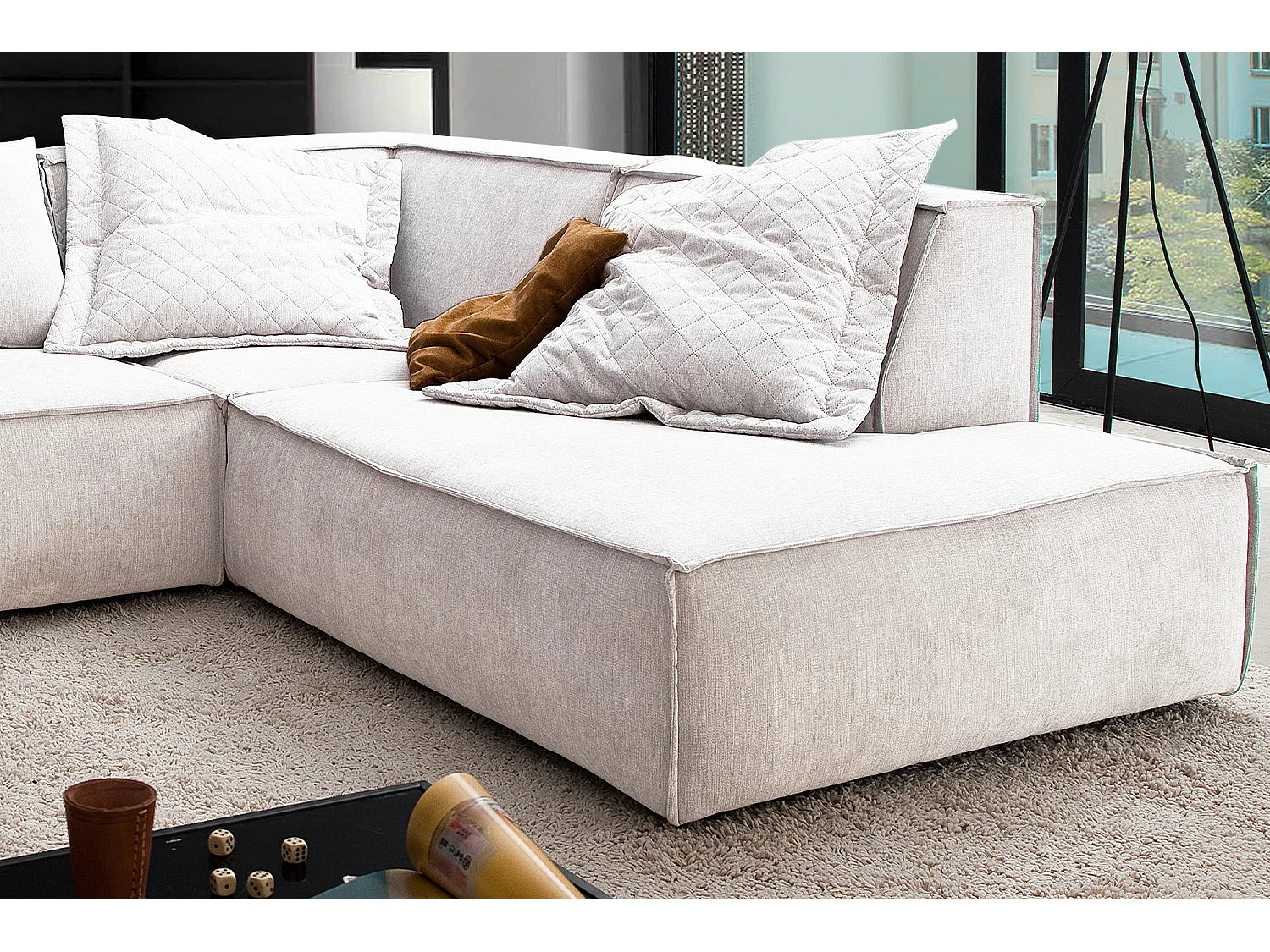 Ecksofa - Beige Webstoff - SAMU