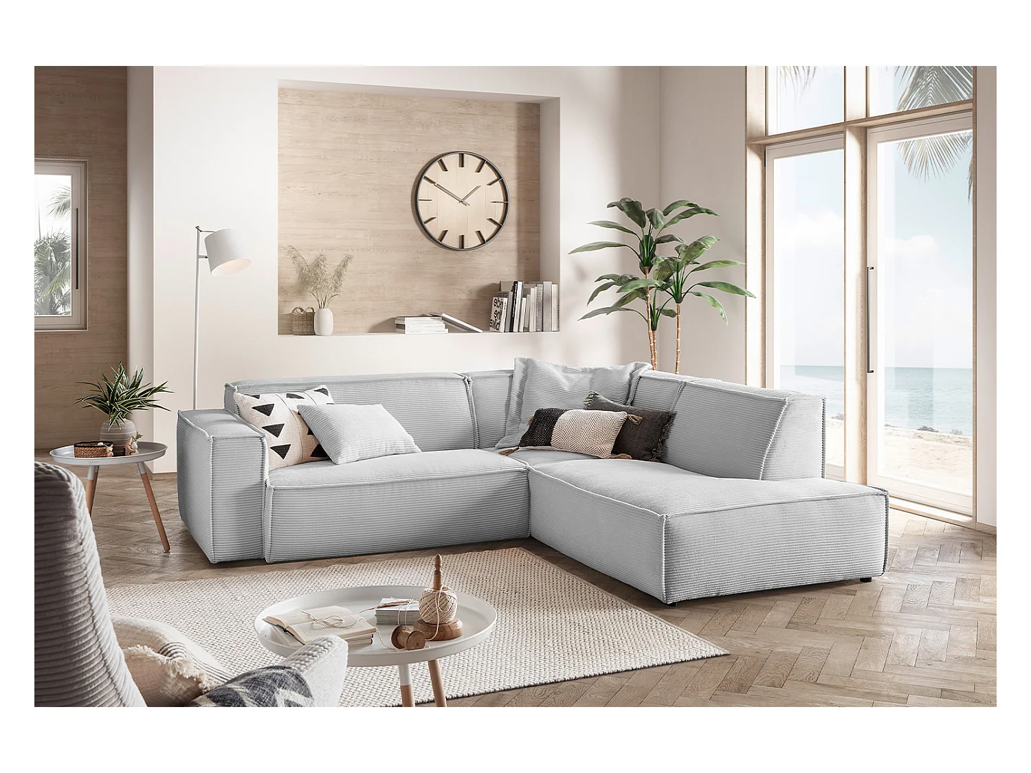 Ecksofa - Hellgrau Cord - SAMU