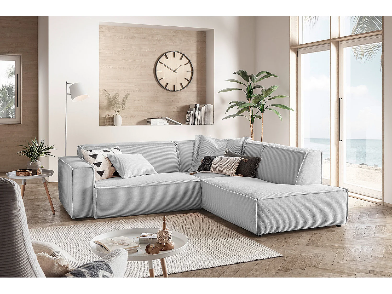Ecksofa - Hellgrau Cord - SAMU