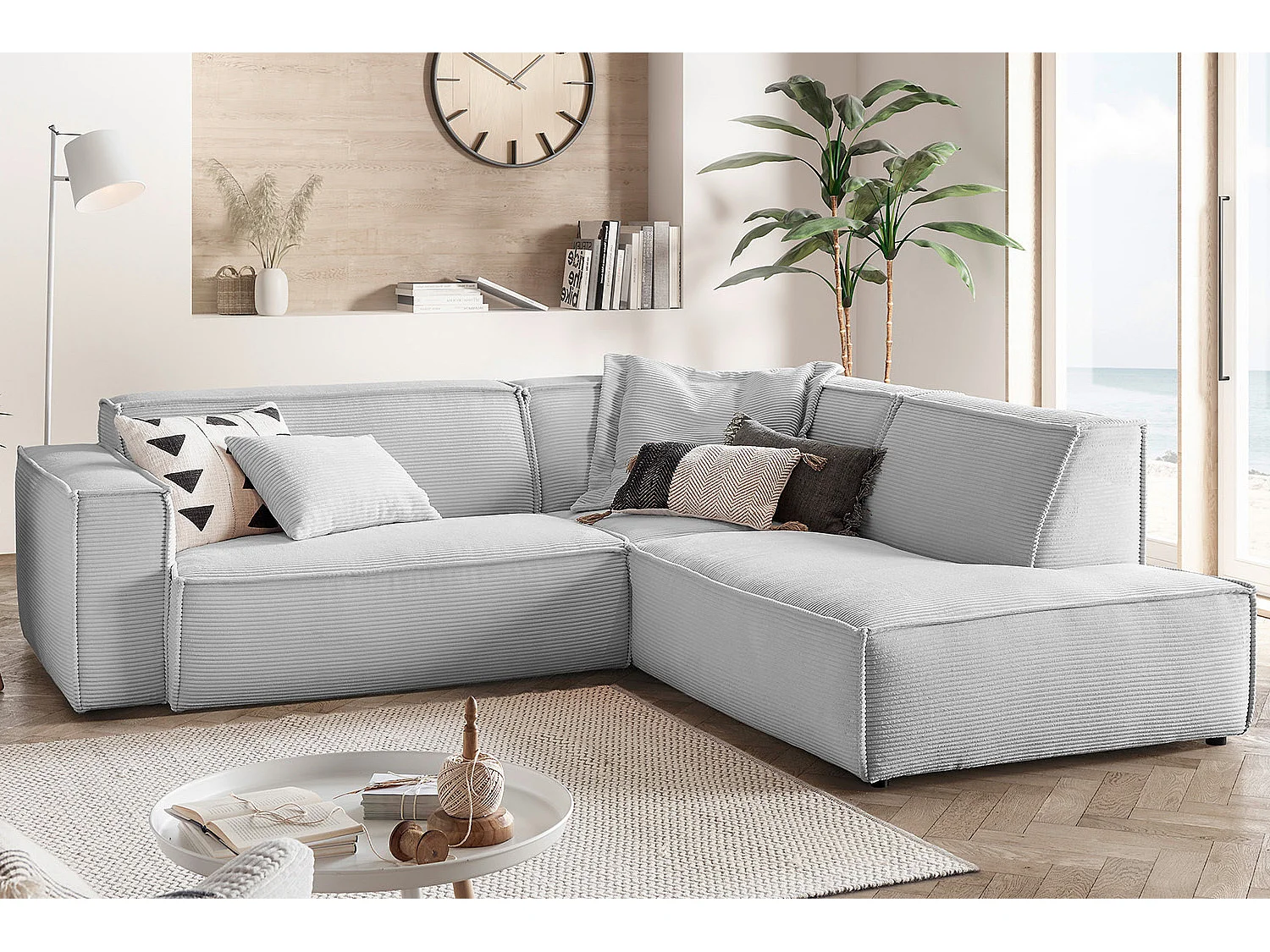 Ecksofa - Hellgrau Cord - SAMU