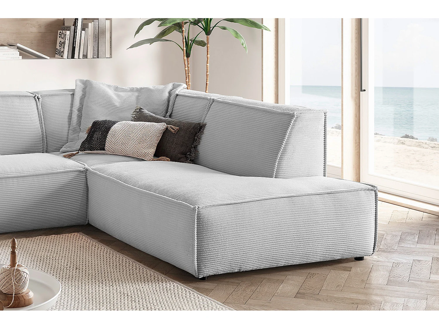 Ecksofa - Hellgrau Cord - SAMU