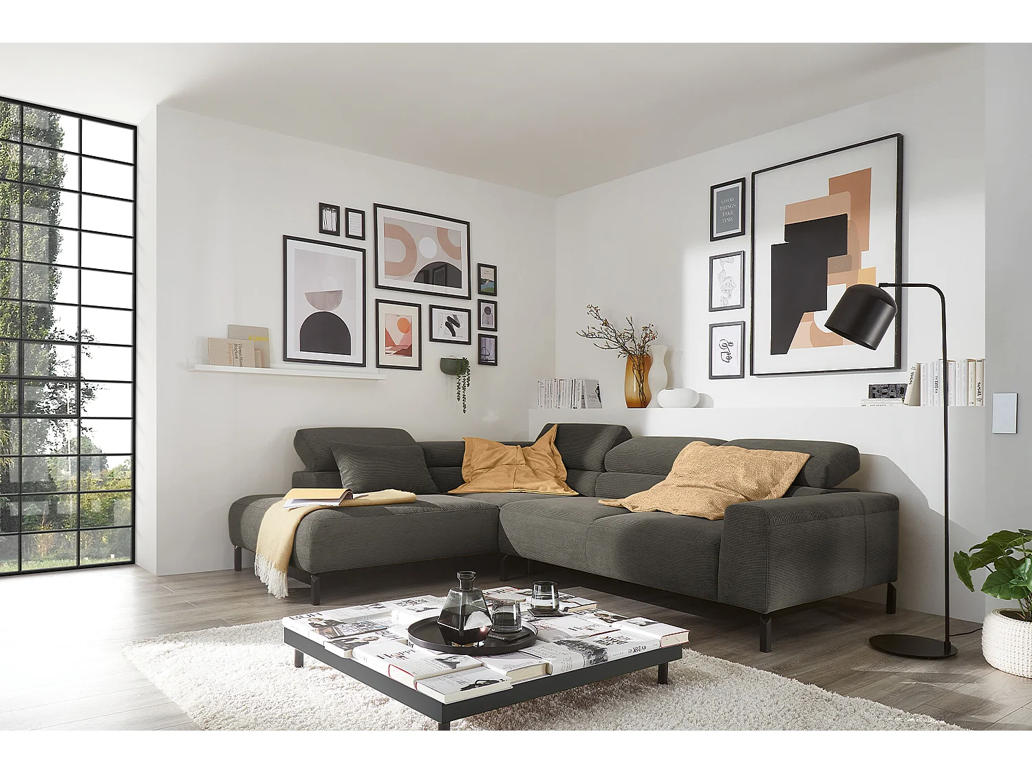 Ecksofa - Anthrazit Cord - DELIA