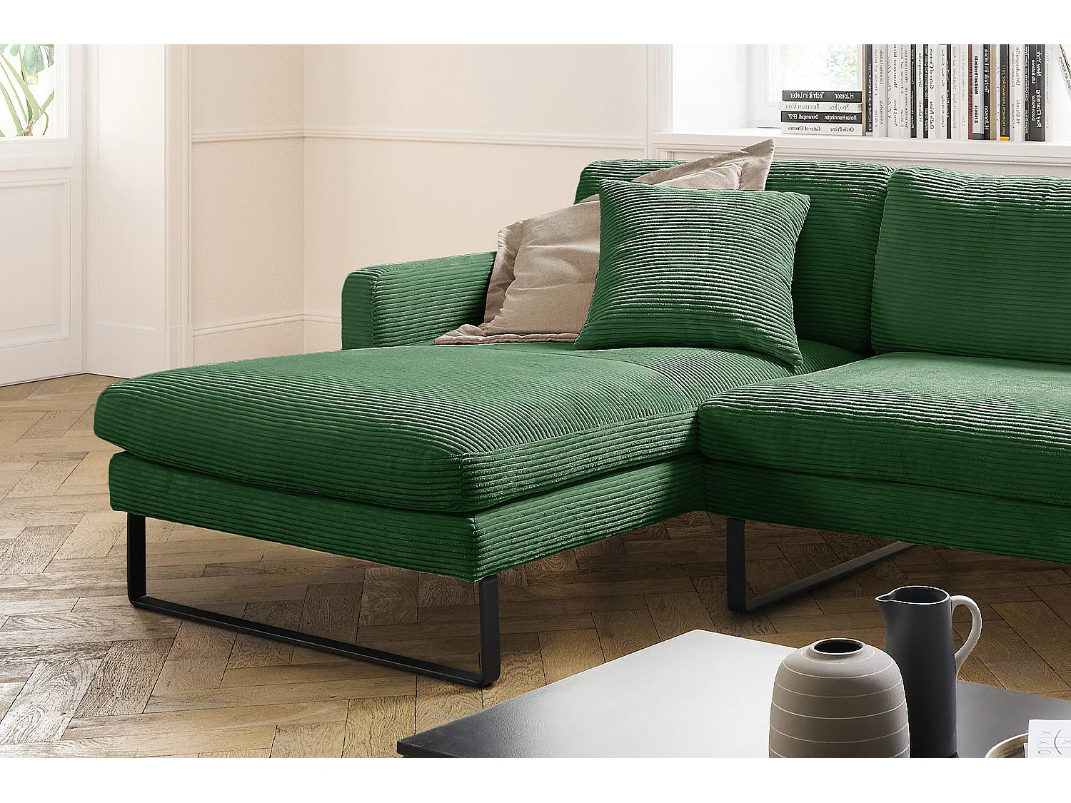 Divano angolare - verde smeraldo Velluto a coste - RICARDA