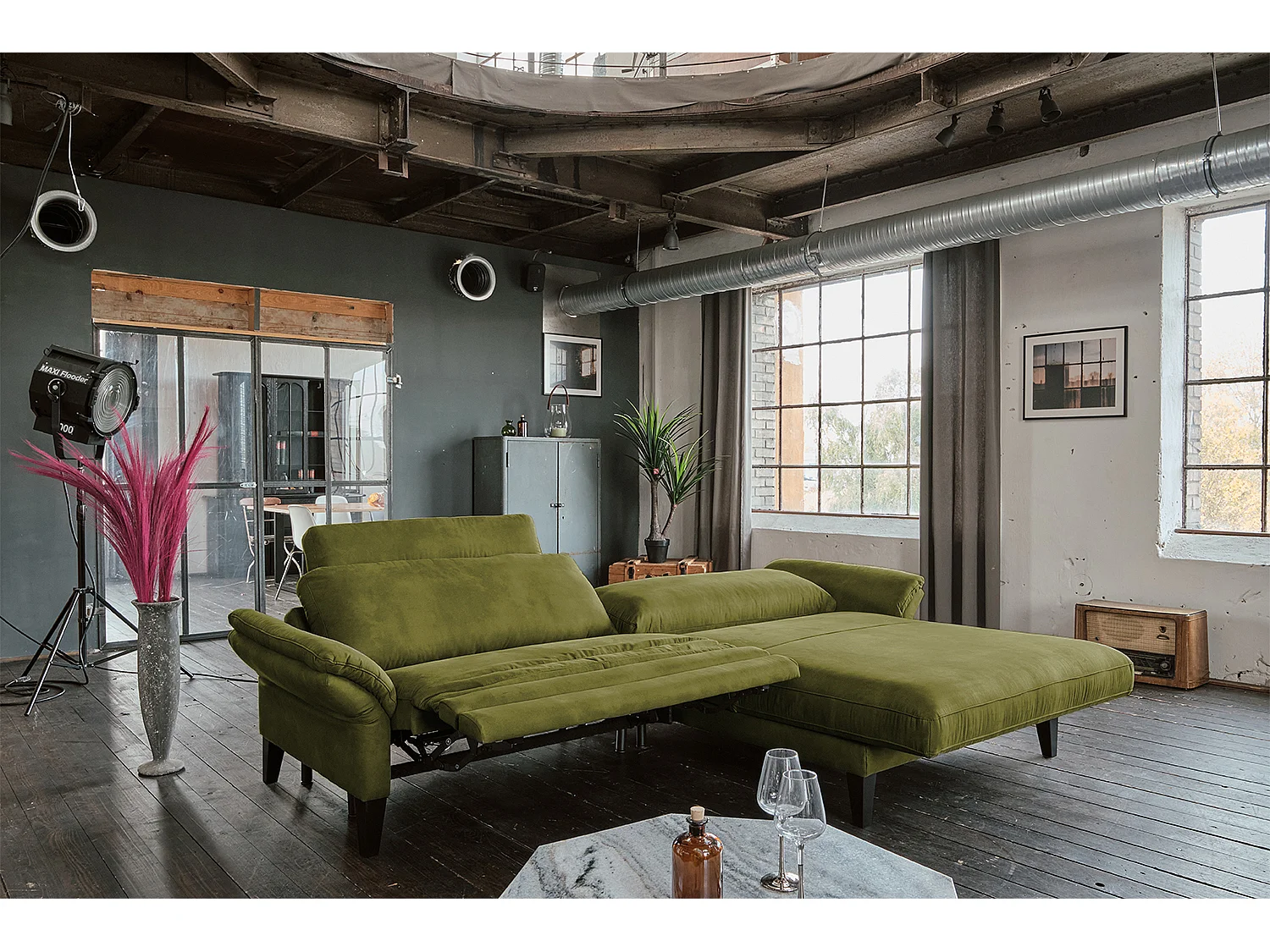 Ecksofa - Grün Webstoff - MALTA