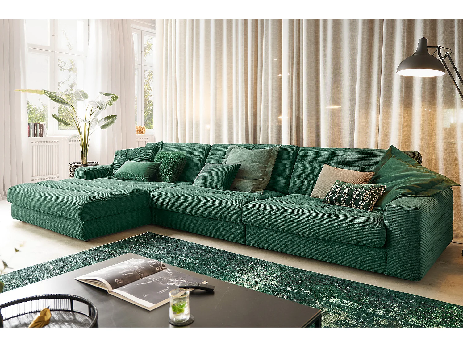 Ecksofa - Smaragdgrün Cord - LANA