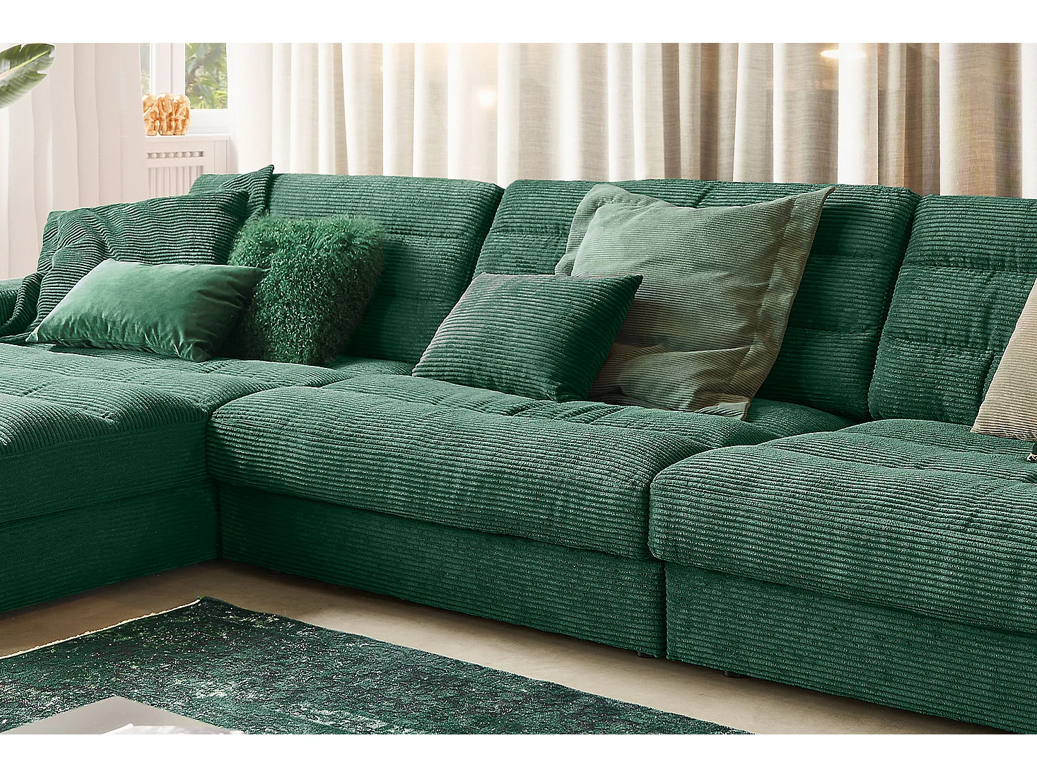 Ecksofa - Smaragdgrün Cord - LANA