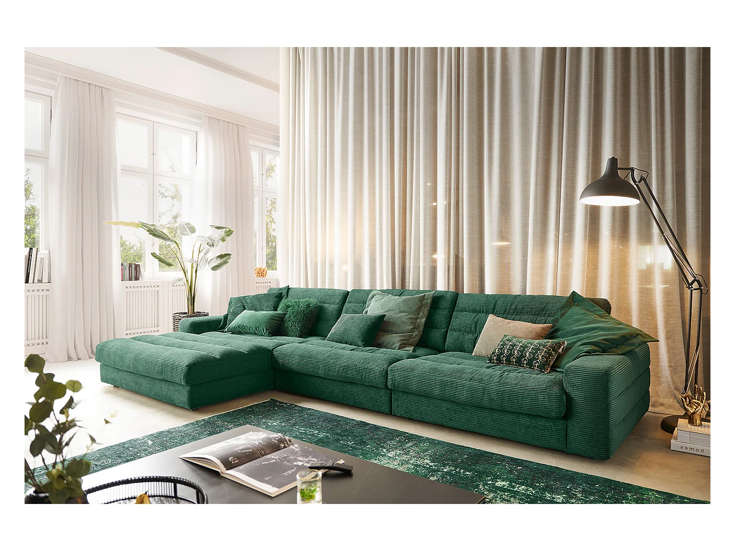 Ecksofa - Smaragdgrün Cord - LANA