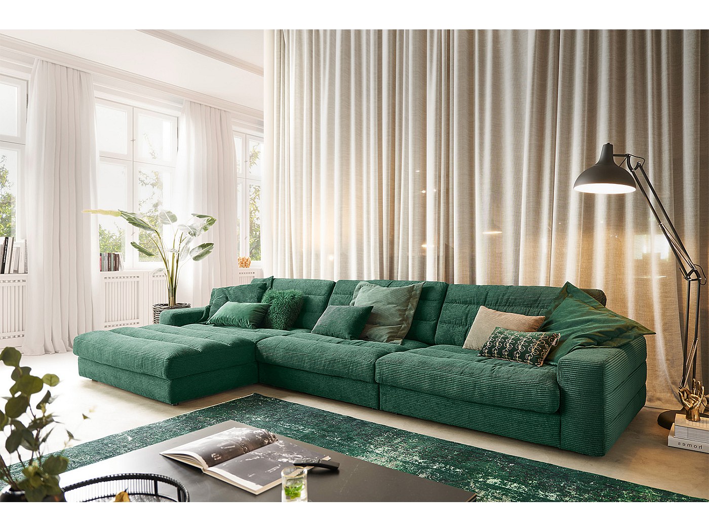 Canapé Vert + 2 Fauteuils En Cuir - JV Möbel (Bon état, Dimensions 80x90 Cm)