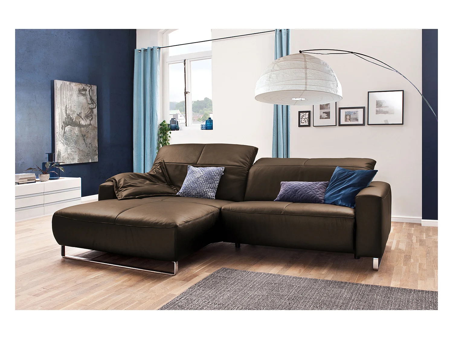 Ecksofa - Walnuss Dekor Leder - YORK