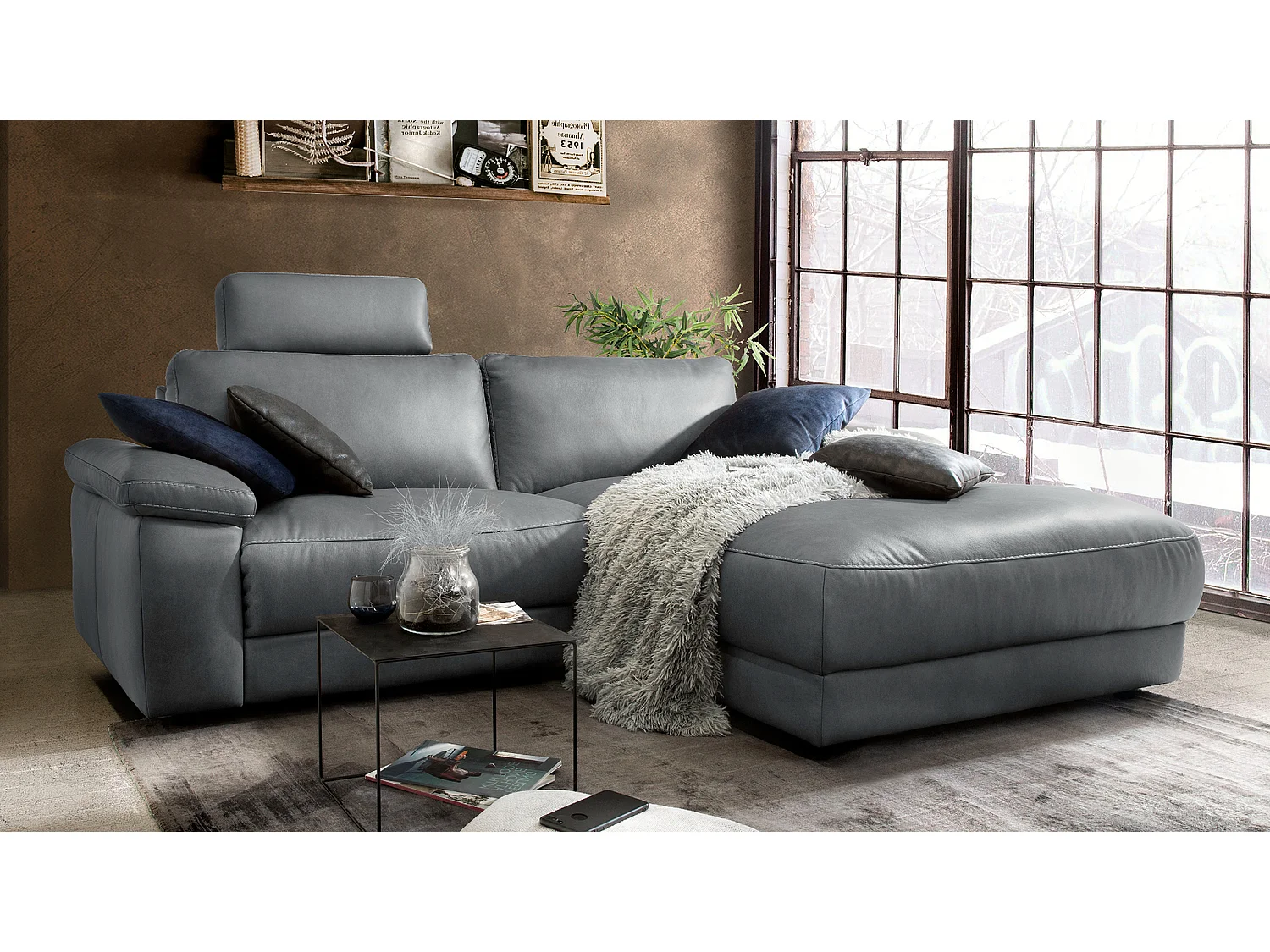 Ecksofa - Grau Leder - LOLA