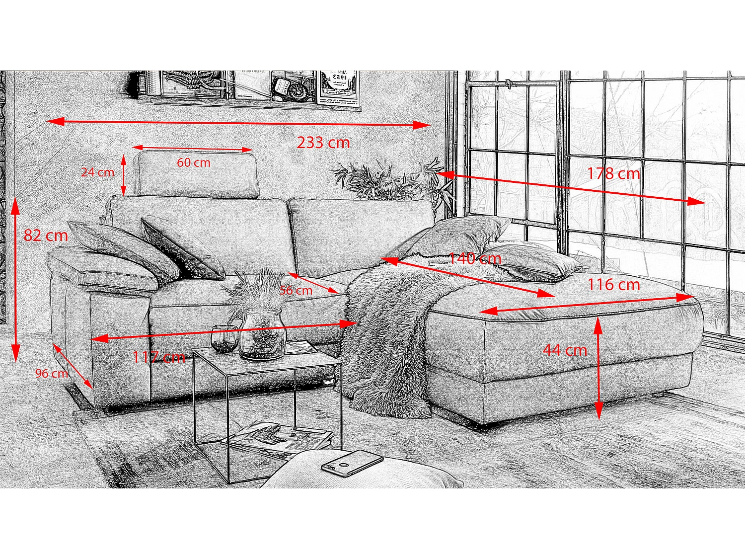 Ecksofa - Grau Leder - LOLA