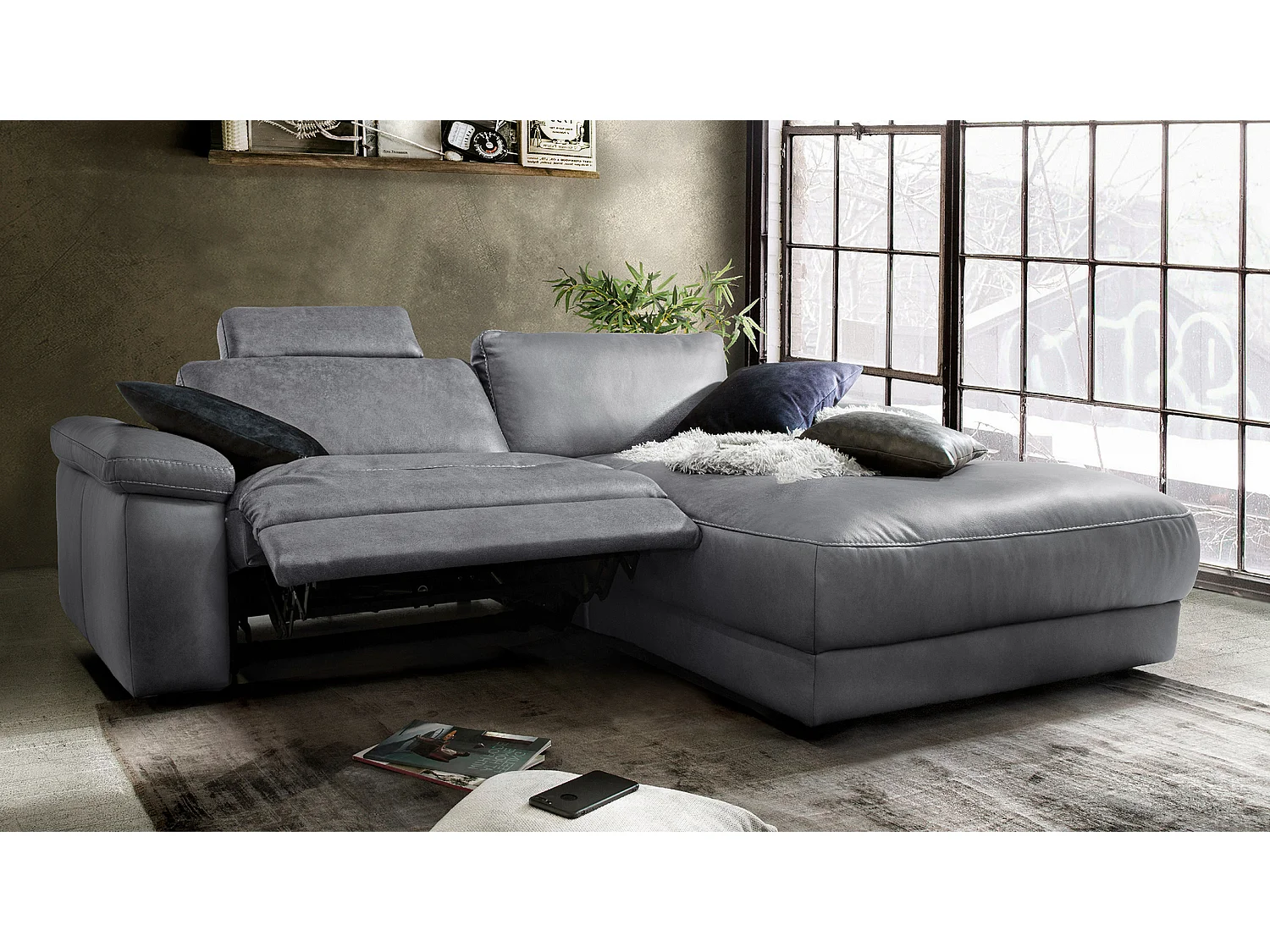 Ecksofa - Grau Leder - LOLA