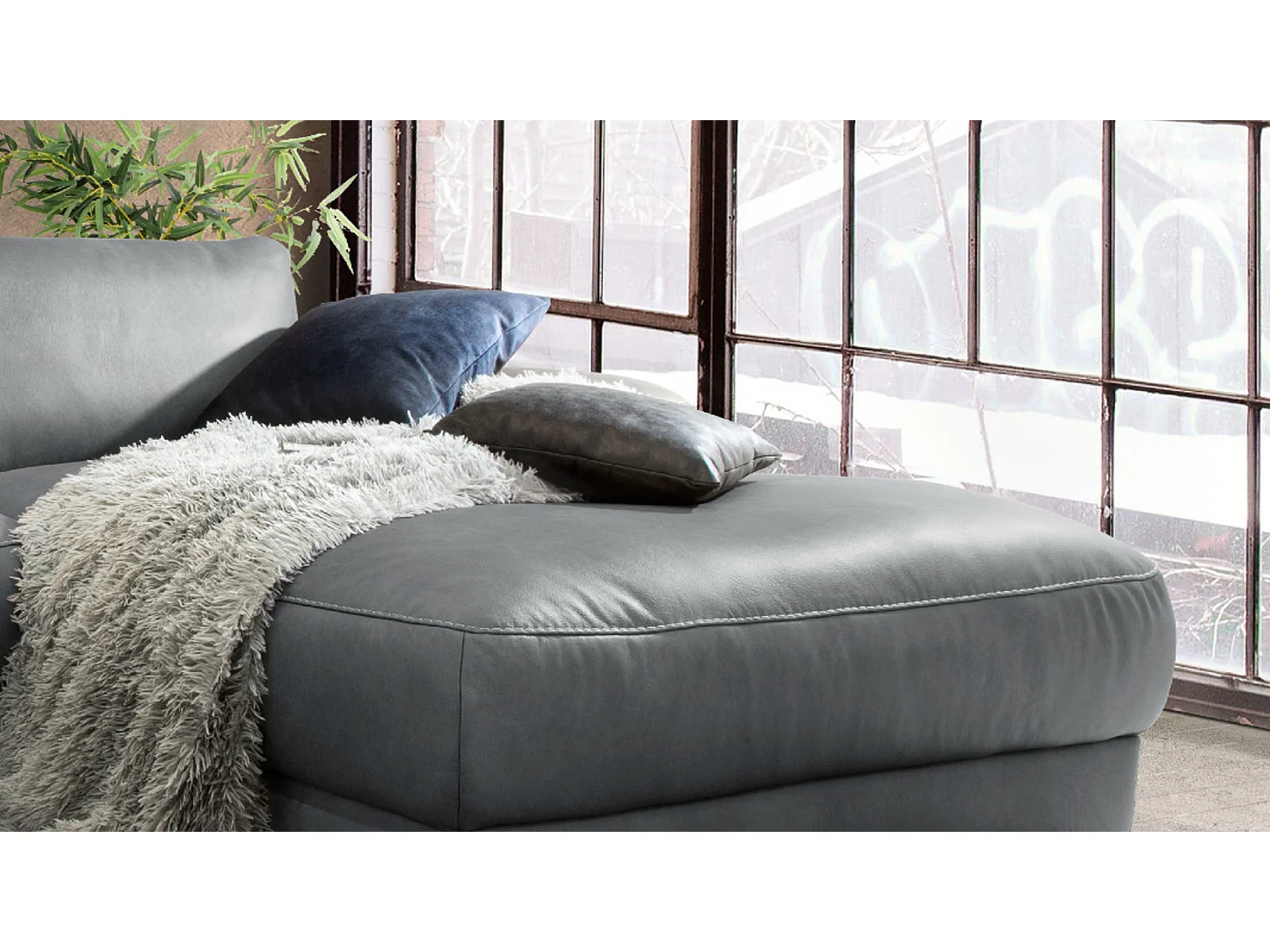 Ecksofa - Grau Leder - LOLA