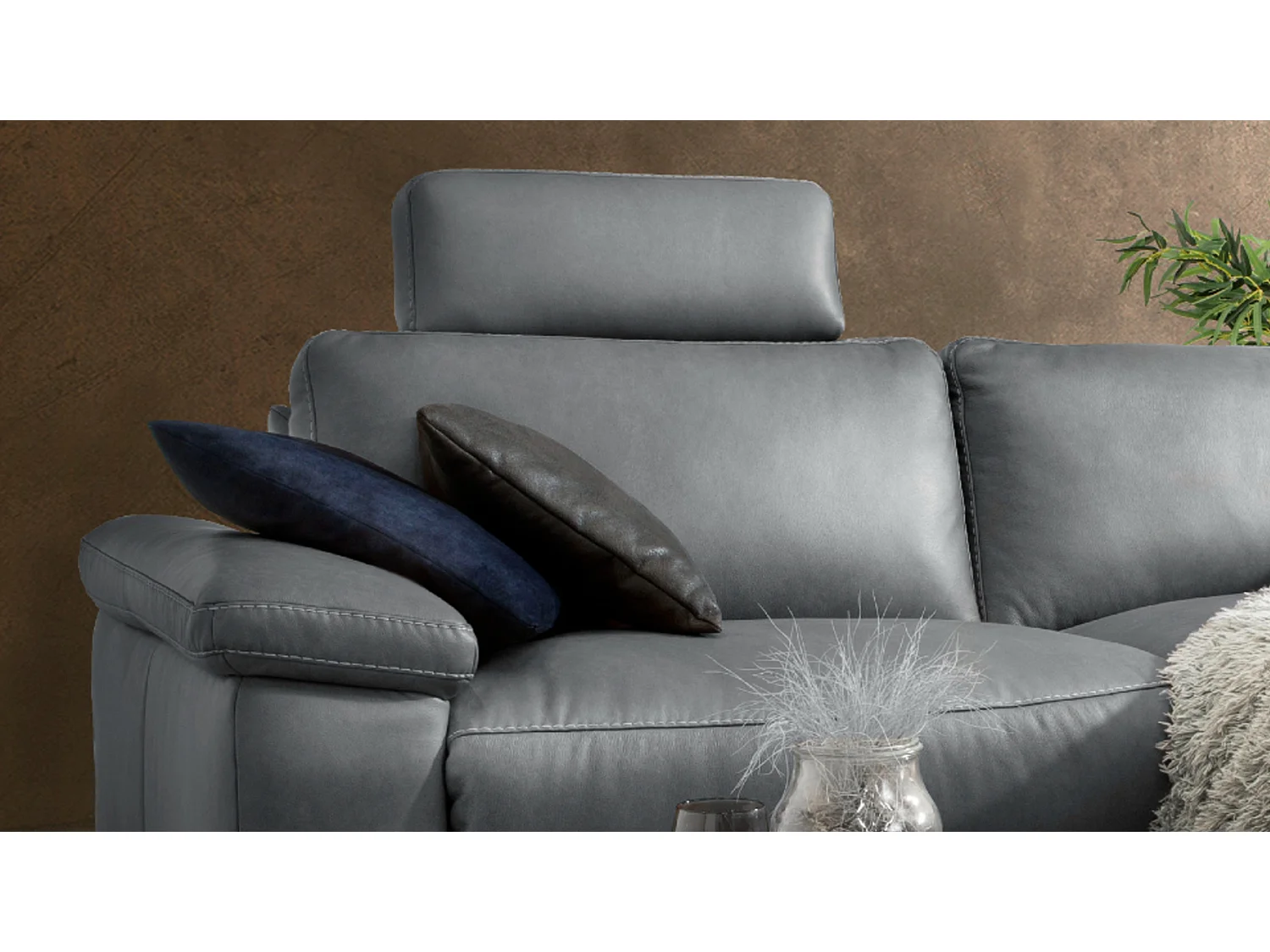 Ecksofa - Grau Leder - LOLA