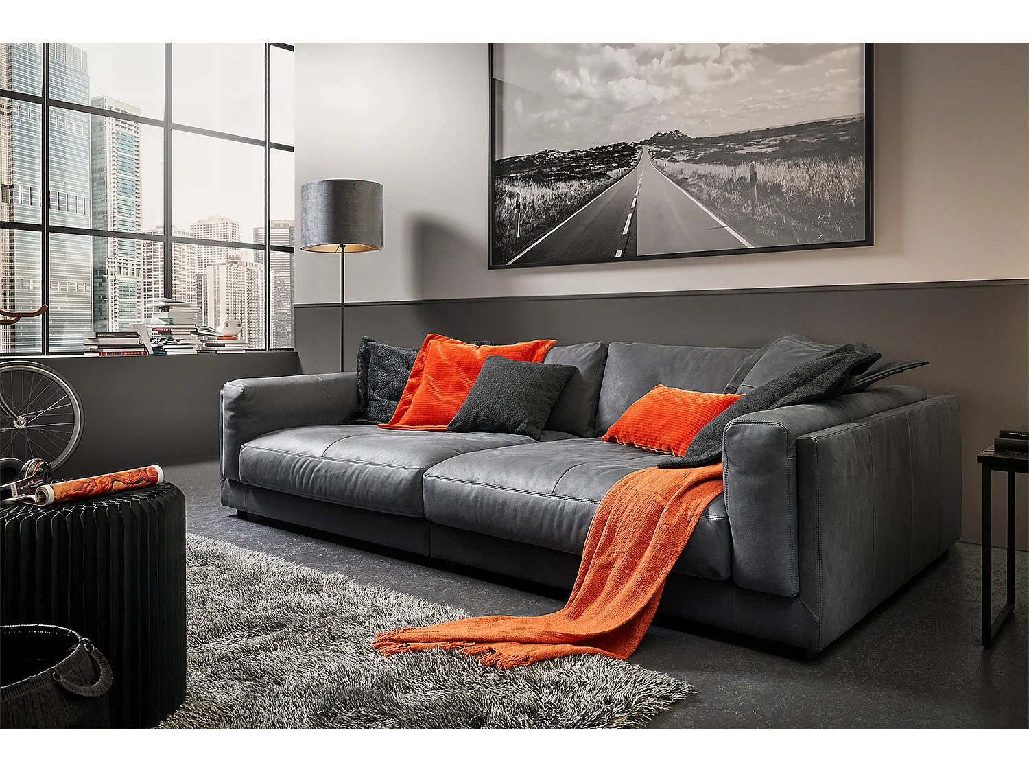 Divano extra largo - antracite pelle - RAINA