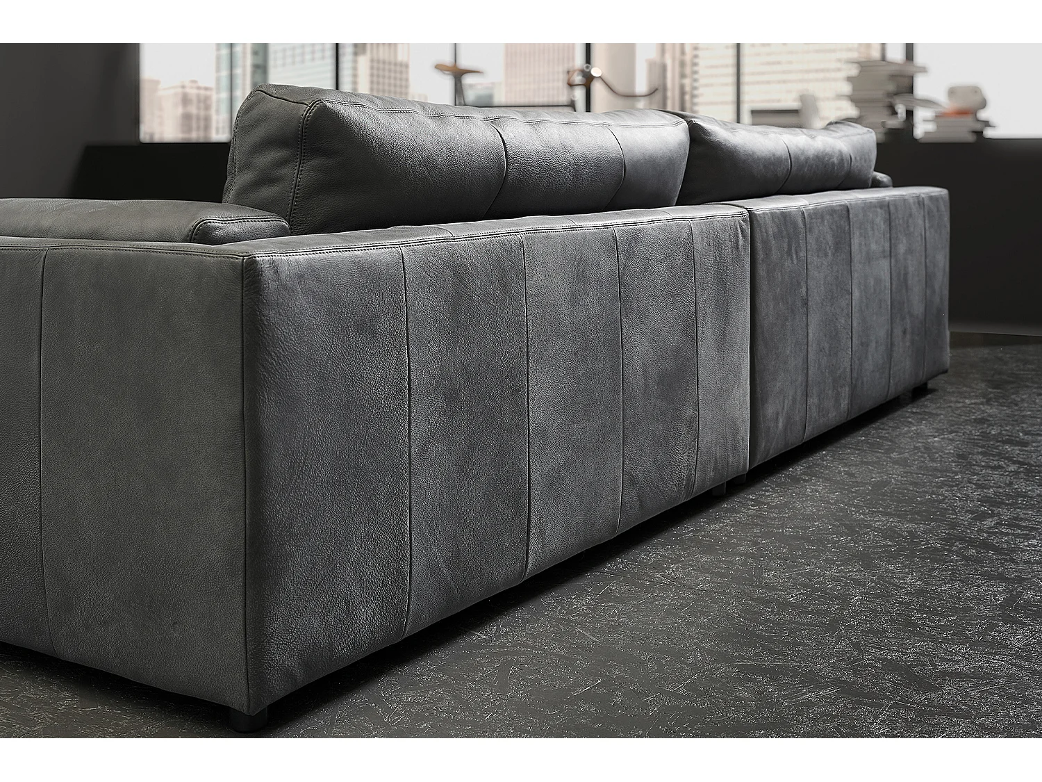 Divano extra largo - antracite pelle - RAINA