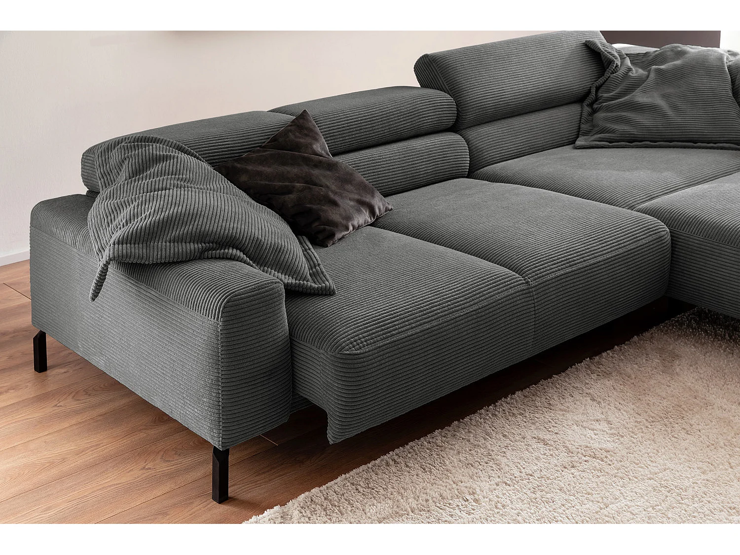 Ecksofa - Grau Cord - DELIA
