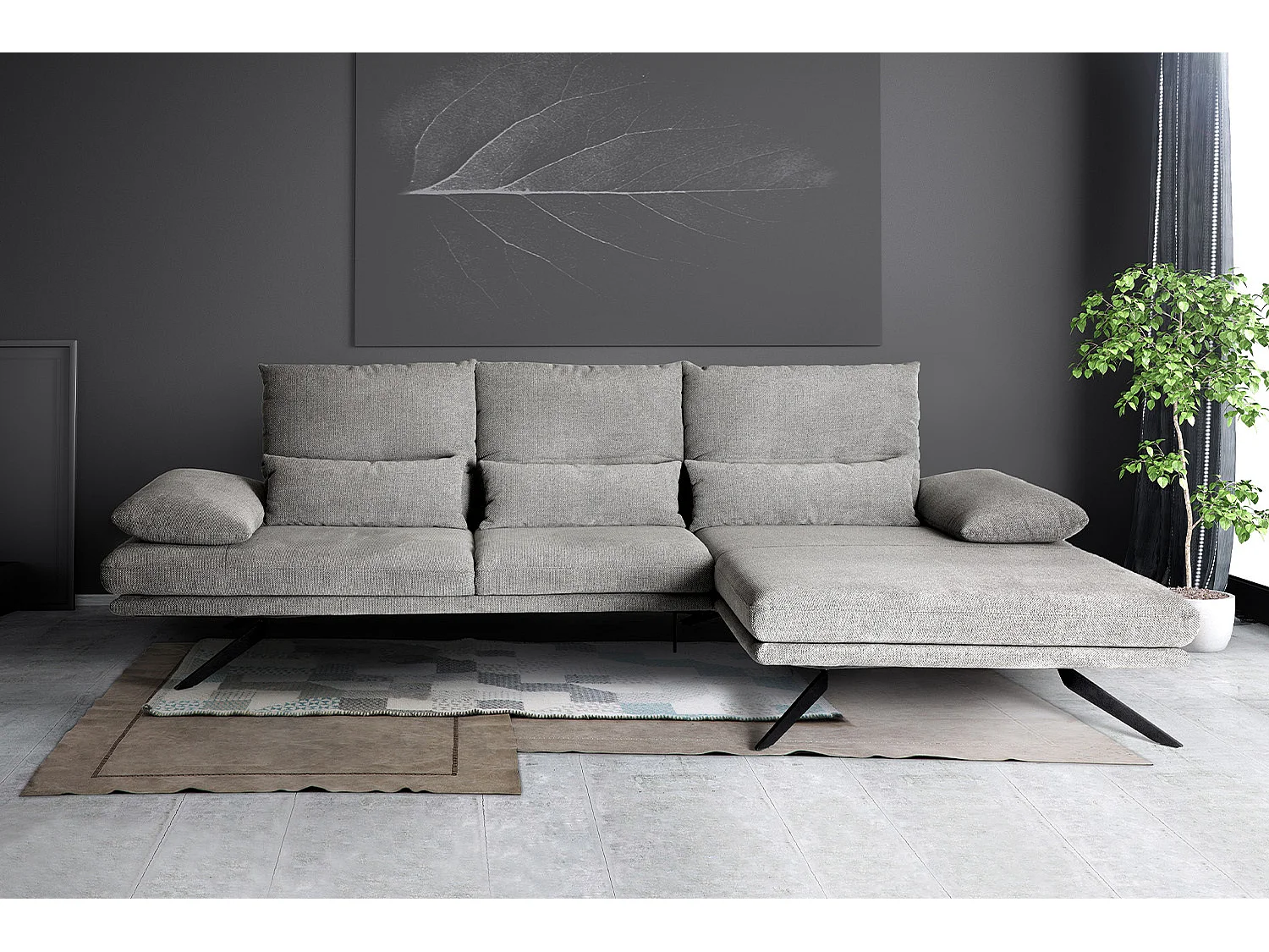 Divano angolare - grigio chiaro tessuto intrecciato - FENICE