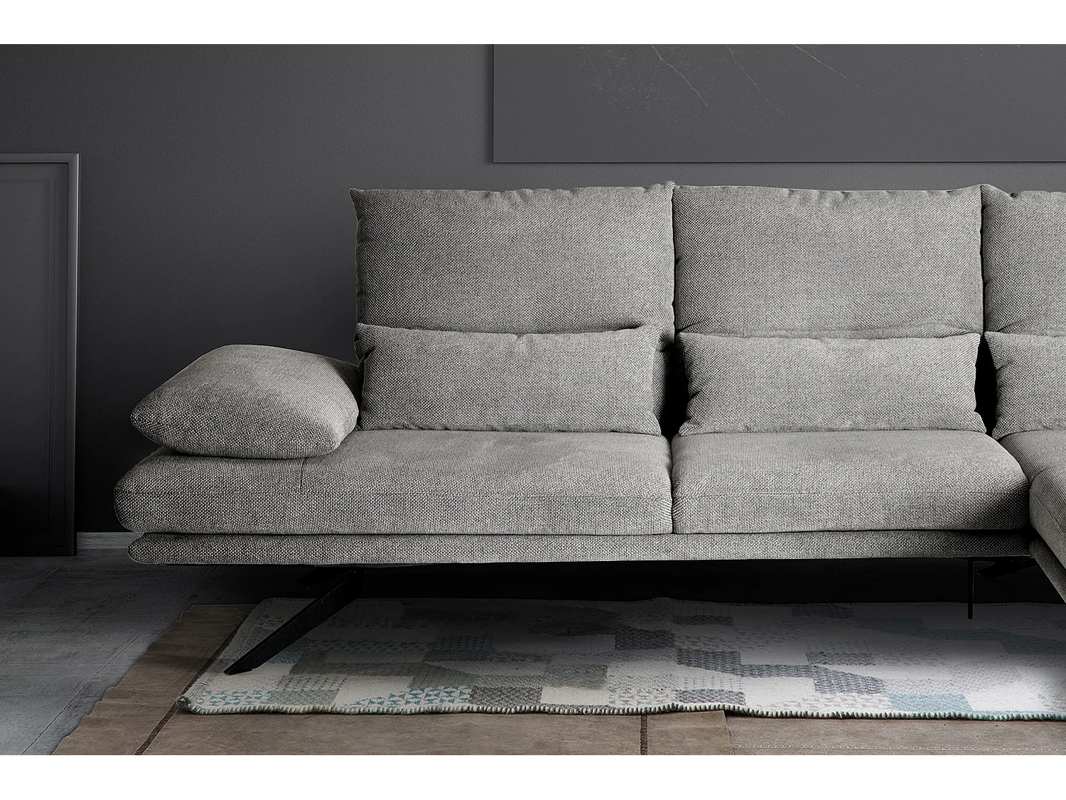 Divano angolare - grigio chiaro tessuto intrecciato - FENICE