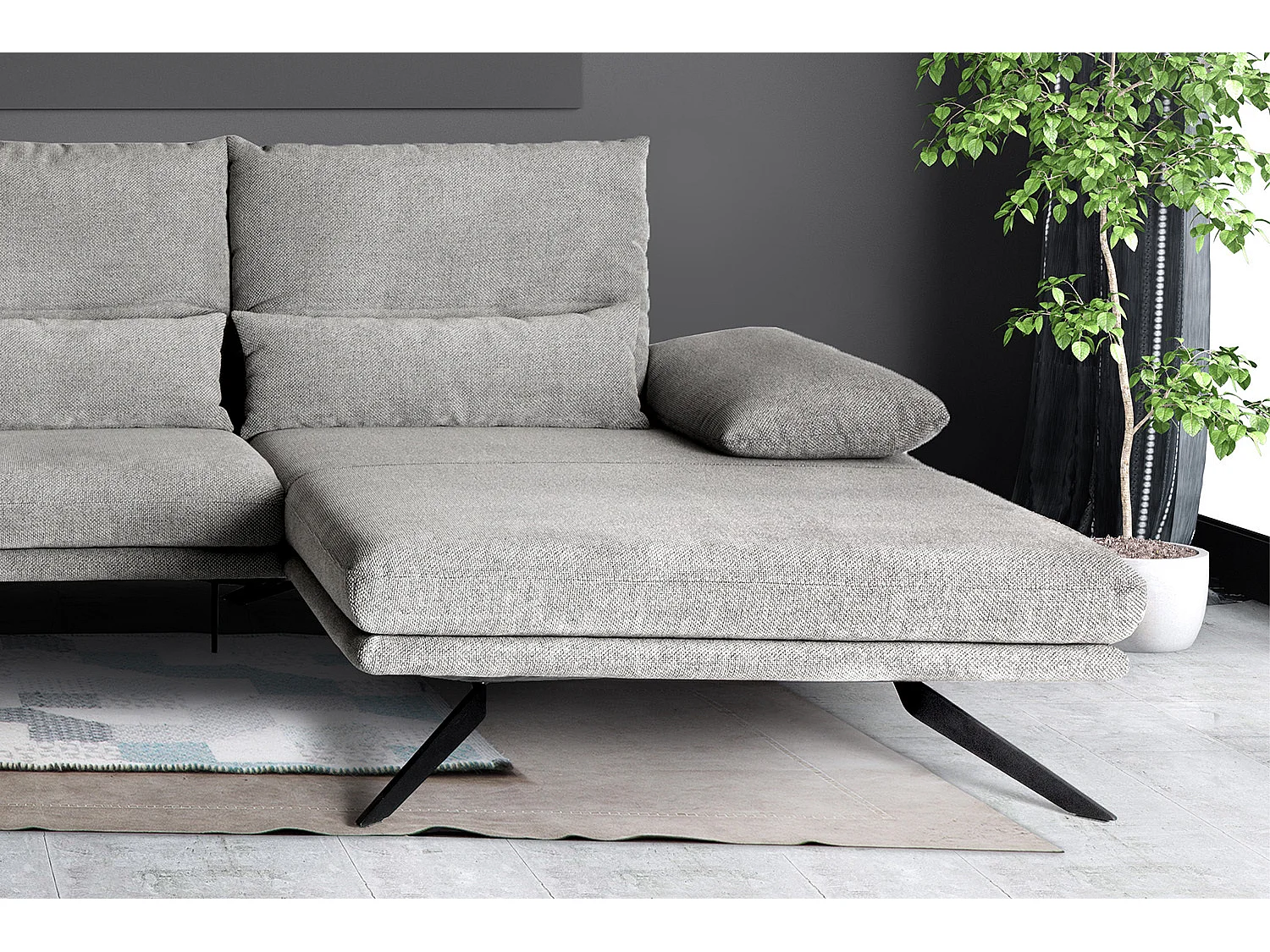 Divano angolare - grigio chiaro tessuto intrecciato - FENICE