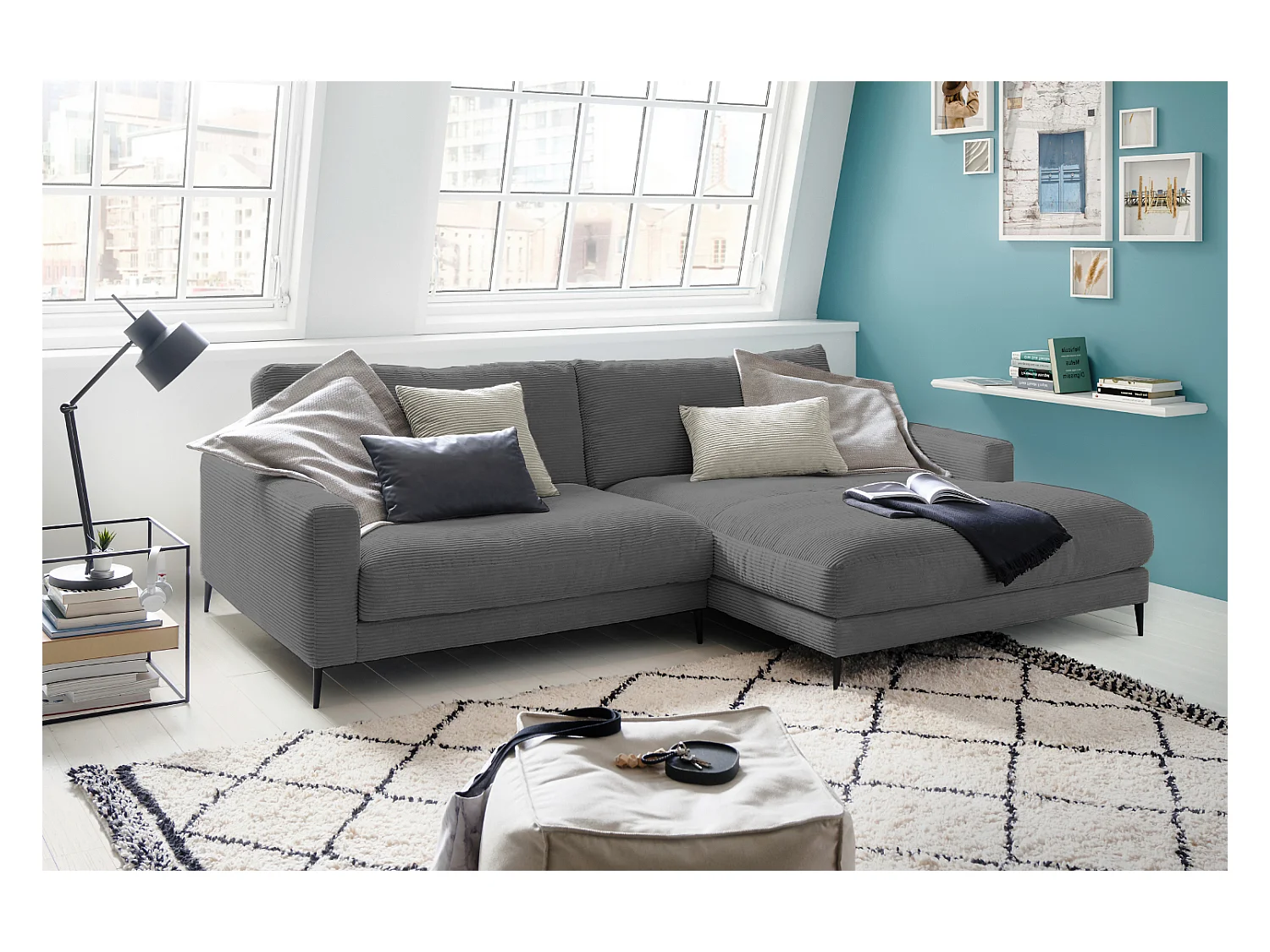 Ecksofa - Grau Cord - CARA