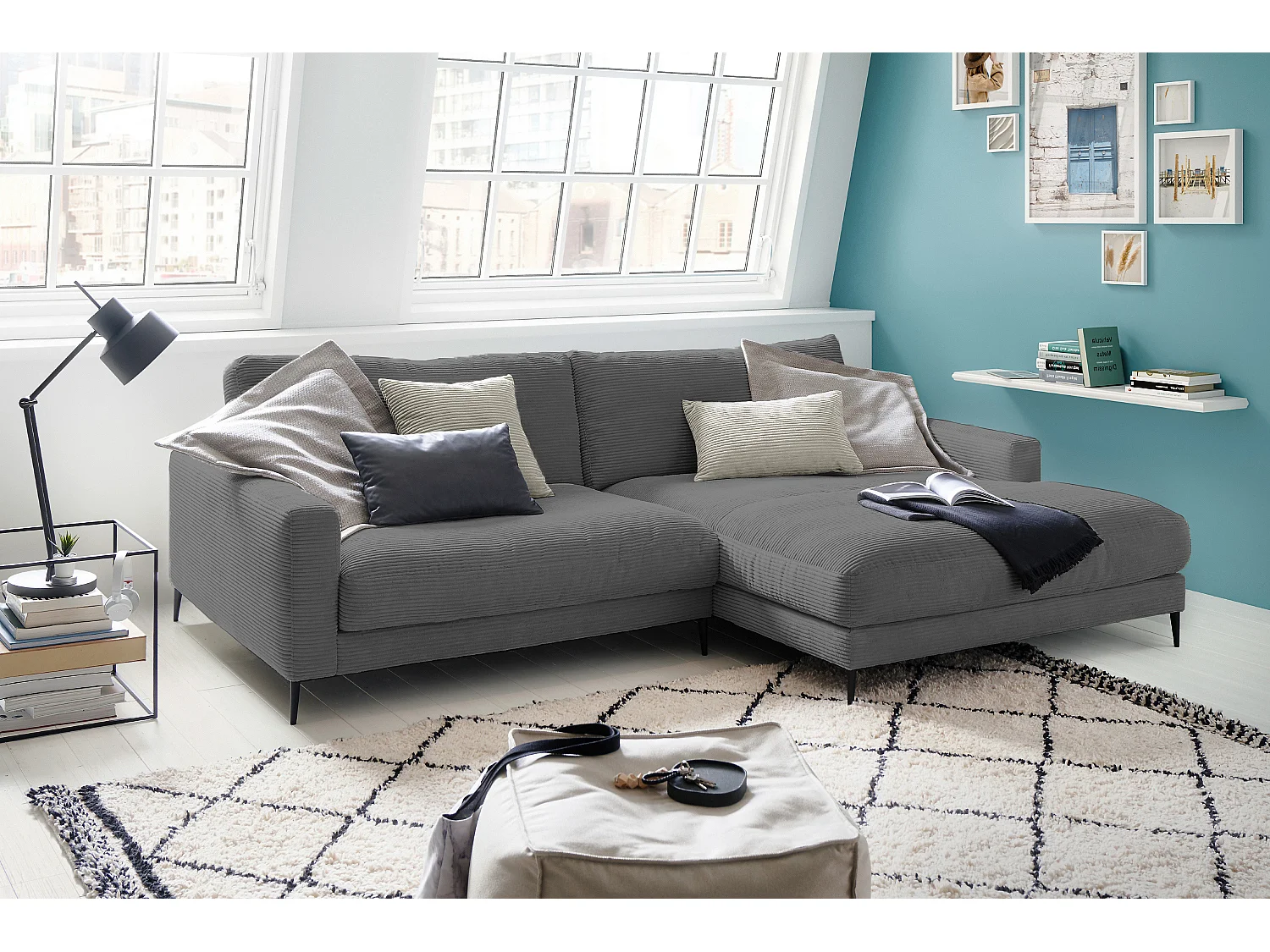 Ecksofa - Grau Cord - CARA