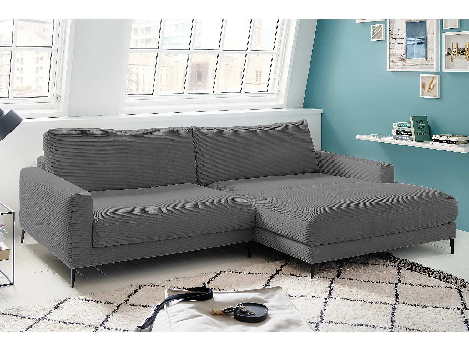 Ecksofa - Grau Cord - CARA