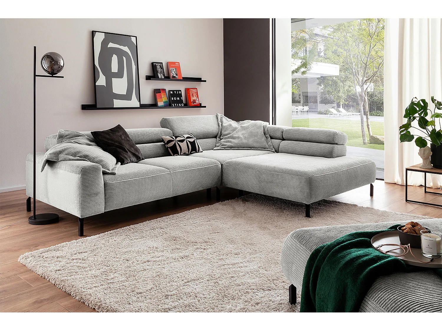 Ecksofa - Hellgrau Cord - DELIA