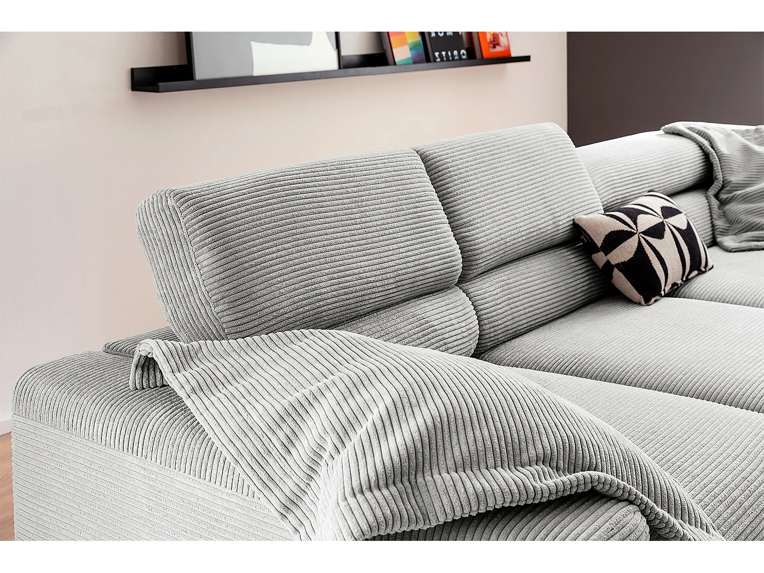Ecksofa - Hellgrau Cord - DELIA