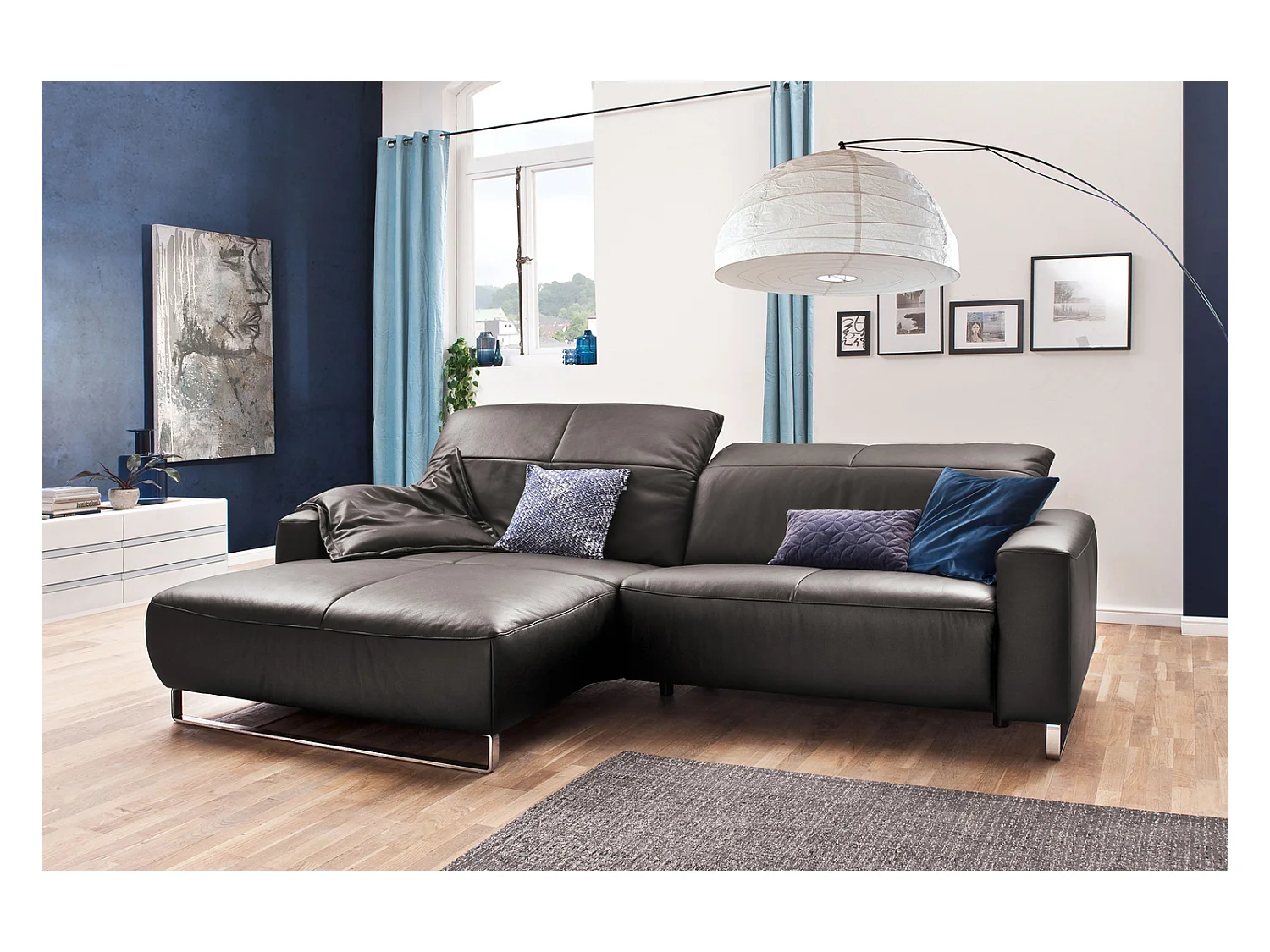 Ecksofa - Anthrazit Leder - YORK