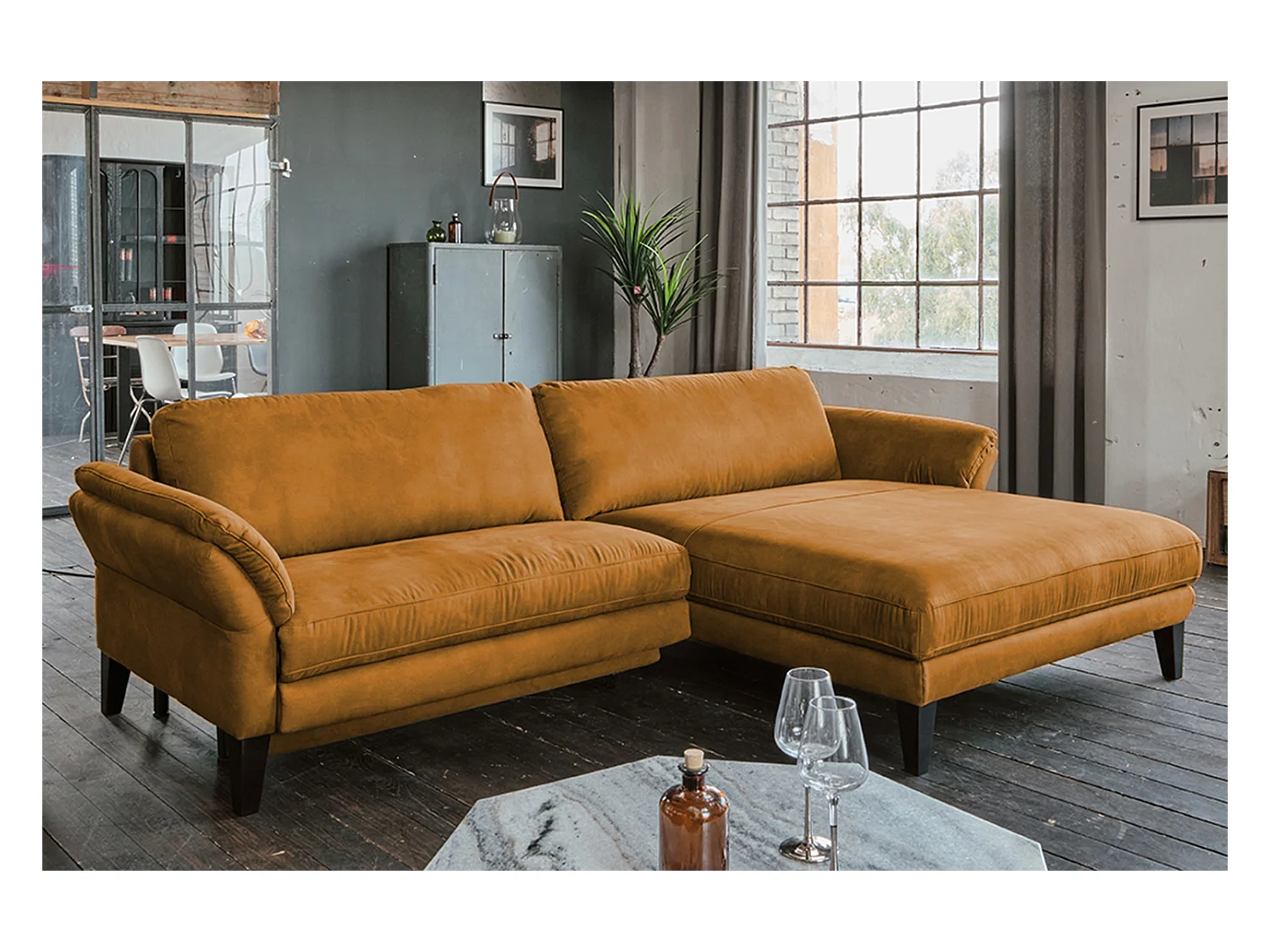 Ecksofa - Rotbraun Webstoff - MALTA