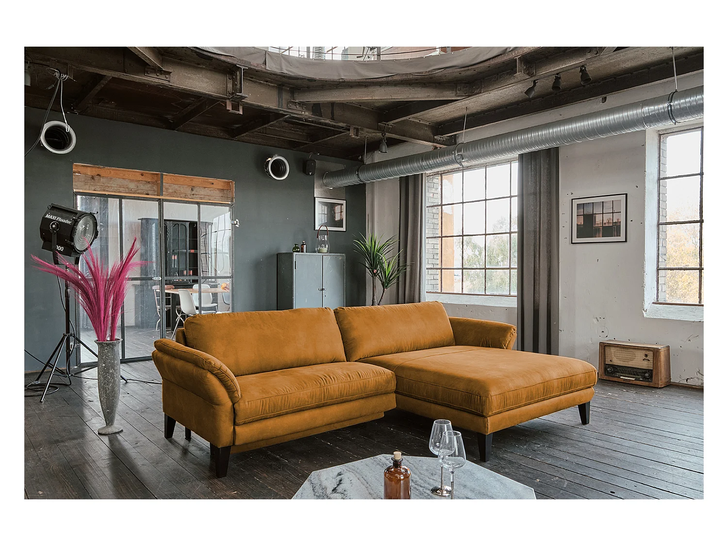 Ecksofa - Rotbraun Webstoff - MALTA