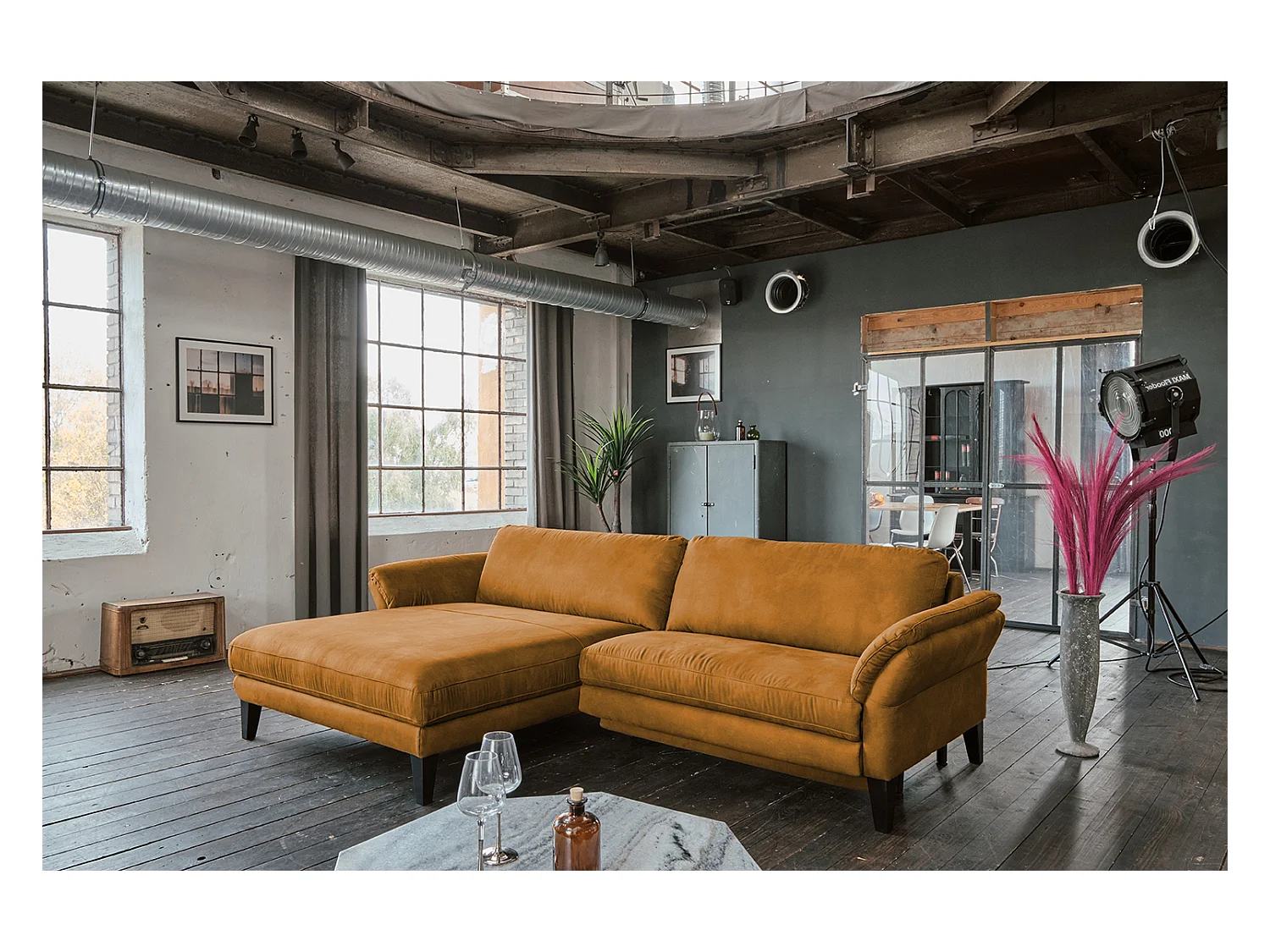 Ecksofa - Rotbraun Webstoff - MALTA