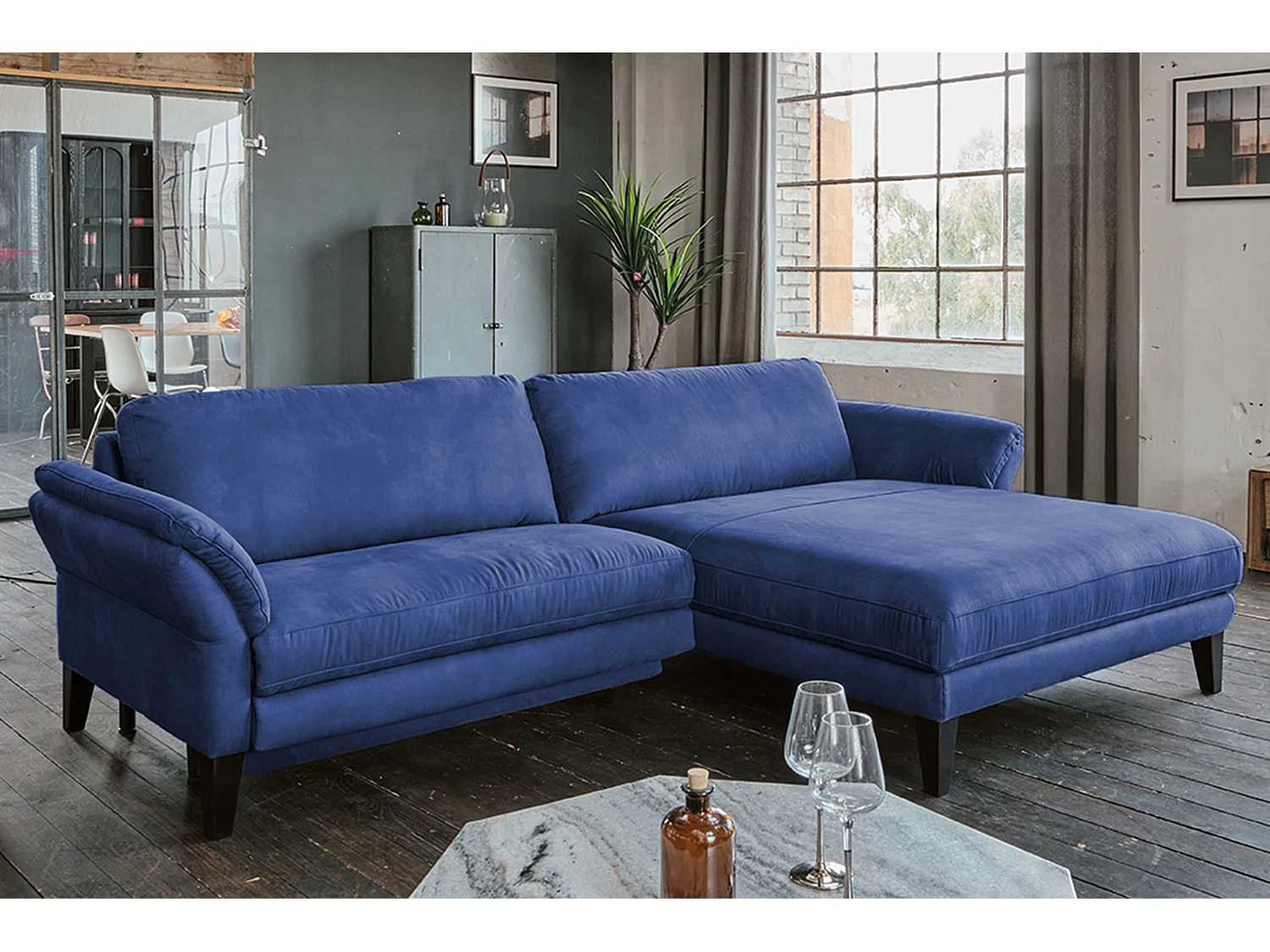 Ecksofa - Blau Webstoff - MALTA