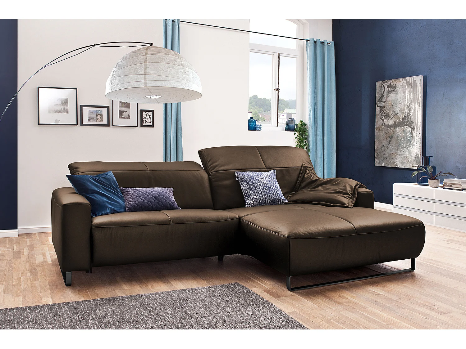 Divano angolare - decoro in noce pelle - YORK