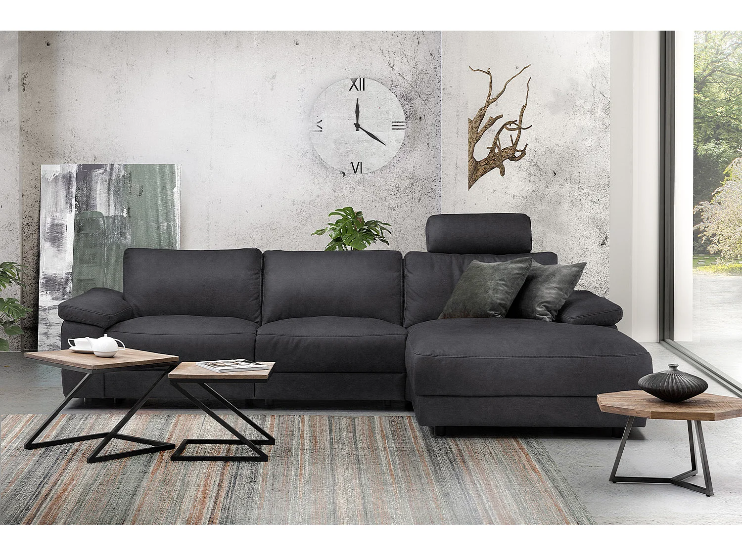 Ecksofa - Schwarz Webstoff - LOLA