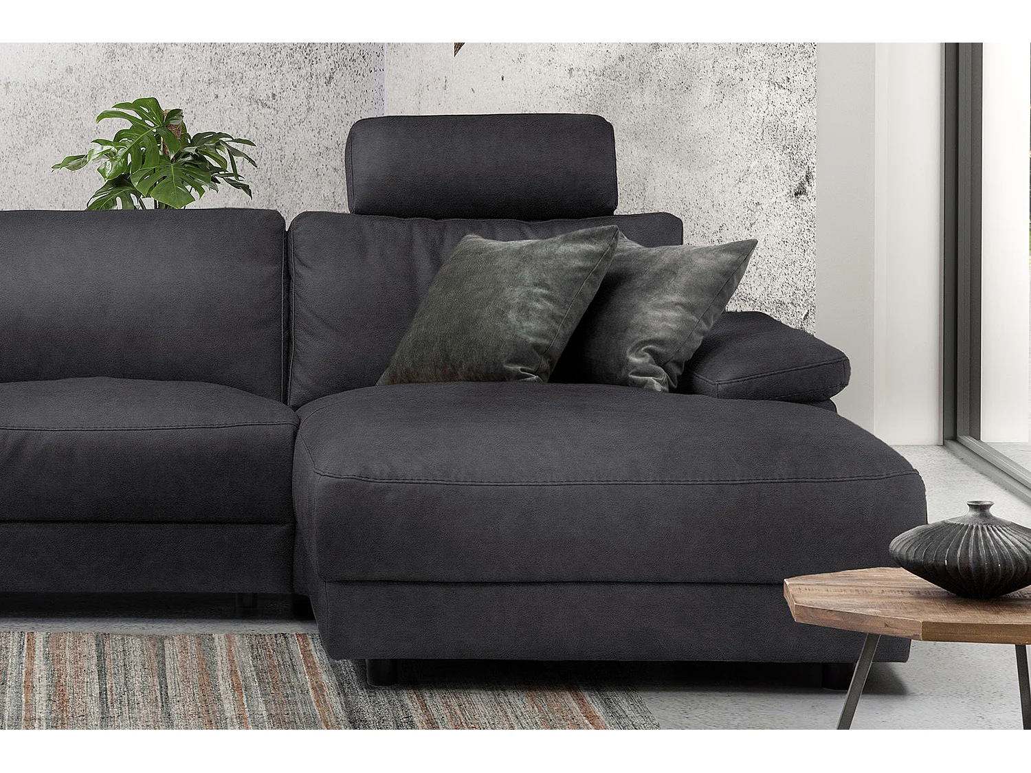Ecksofa - Schwarz Webstoff - LOLA