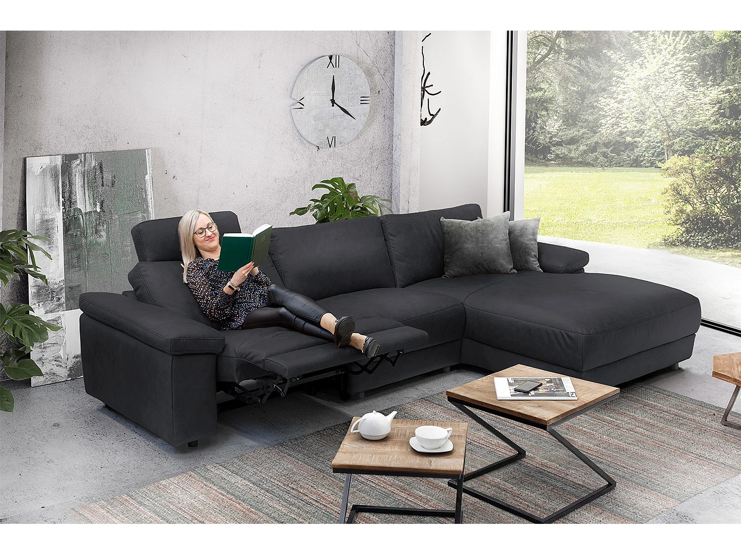 Ecksofa - Schwarz Webstoff - LOLA
