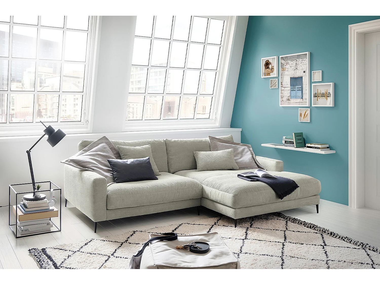 Ecksofa - Grau Cord - CARA