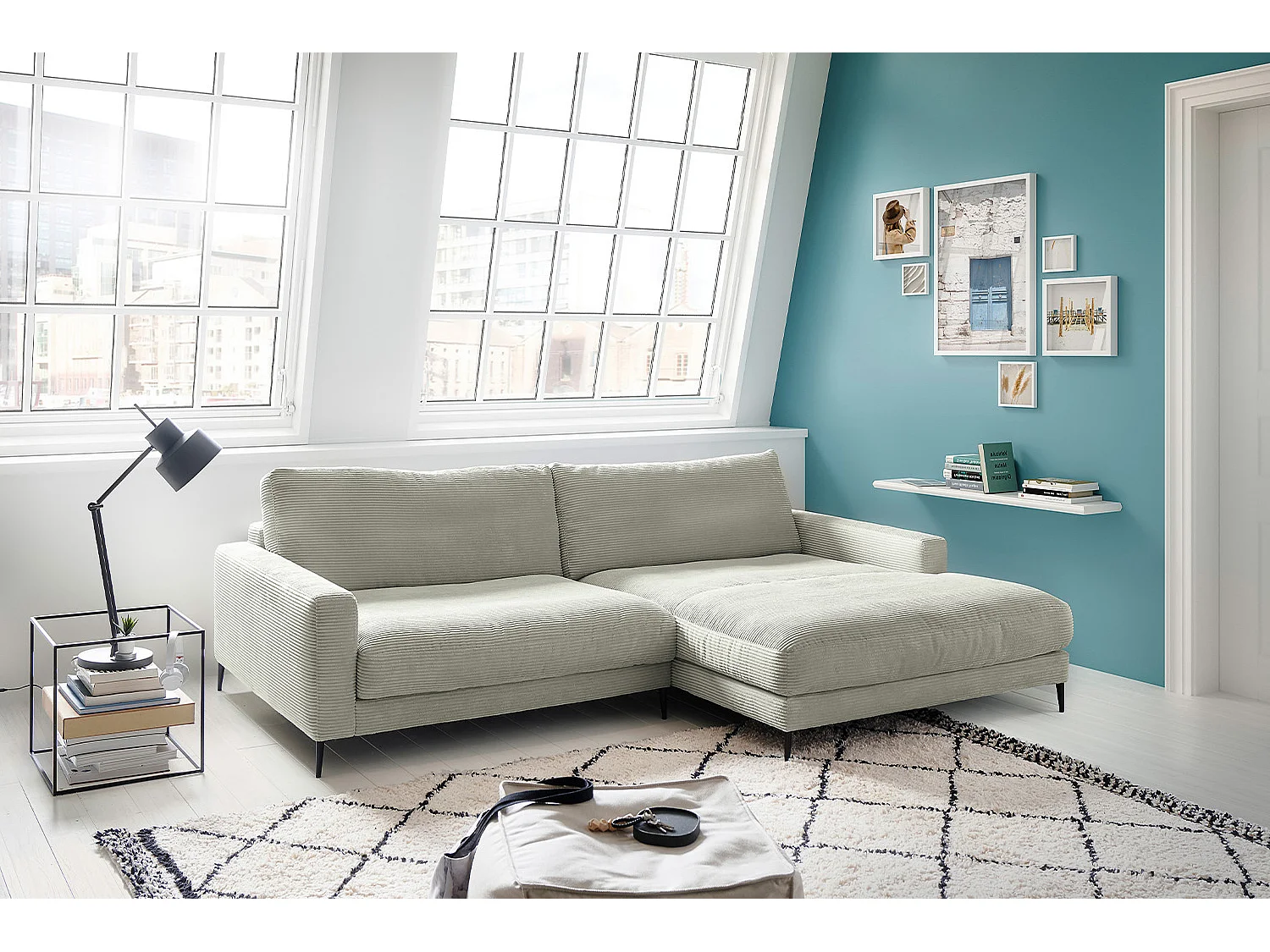 Ecksofa - Grau Cord - CARA
