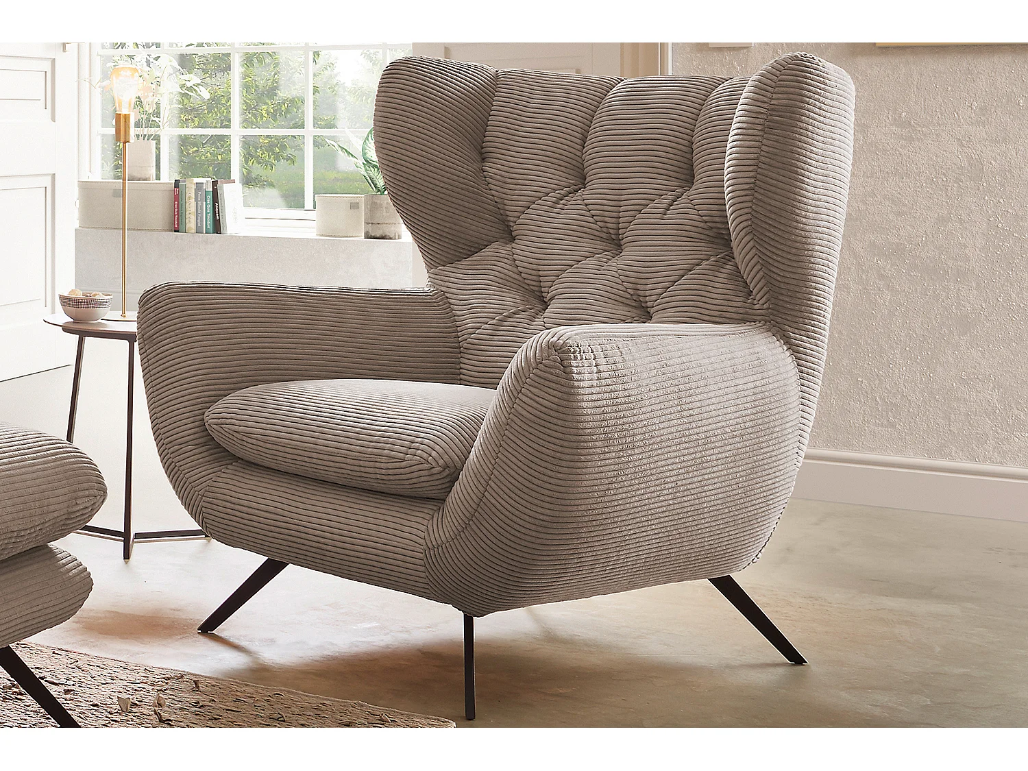 Fauteuil - taupe Velours côtelé - CHARME