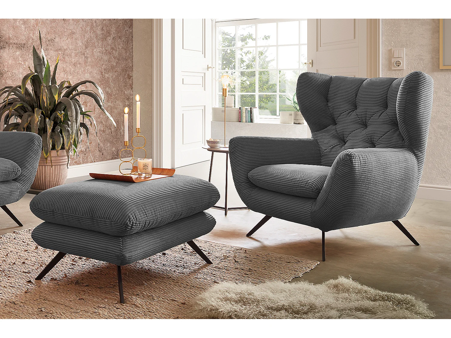 Sillones orejeros - Gris Pana - CHARME