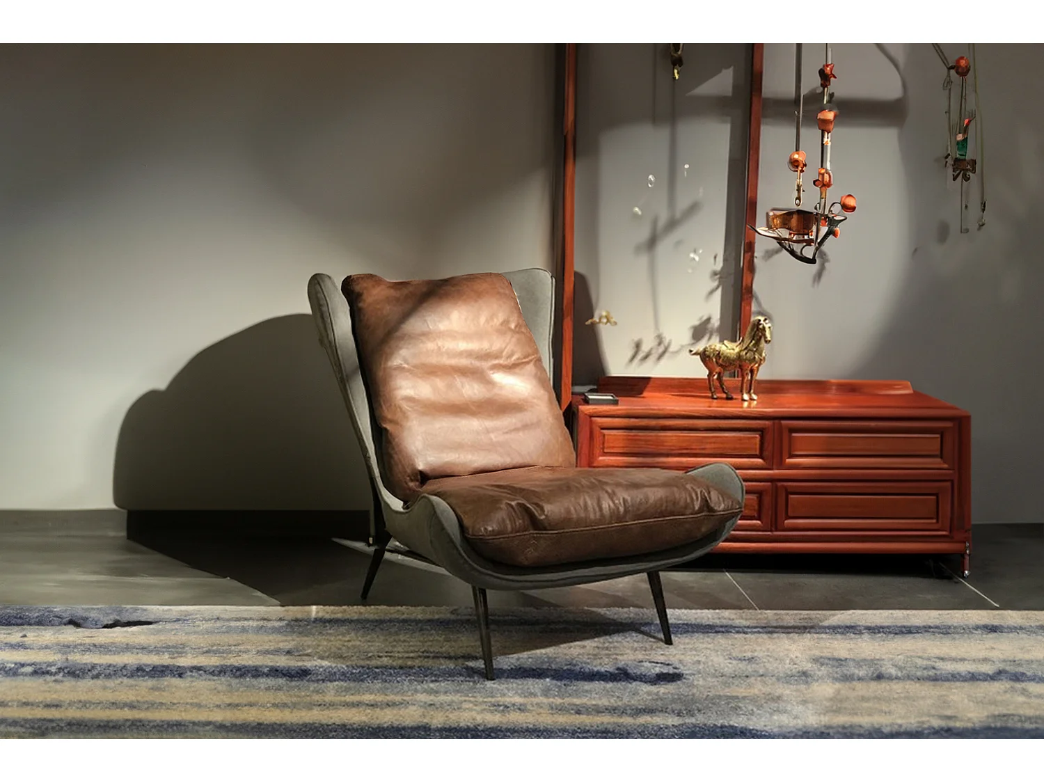 Fauteuil club - marron cuir - ERIO