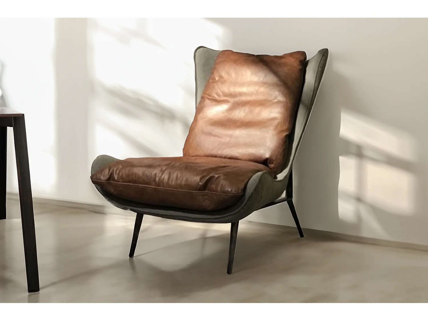 Fauteuil club - marron cuir - ERIO